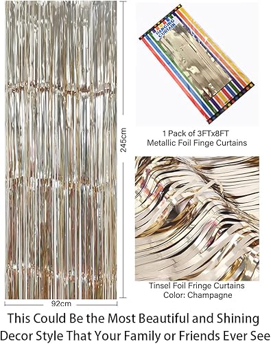 Miniatura 3 de ShiDianYi - Telón de fondo metálico con flecos para fiestas, ventanas y puertas, Telón de fondo de cortina con flecos de papel de aluminio., Champán