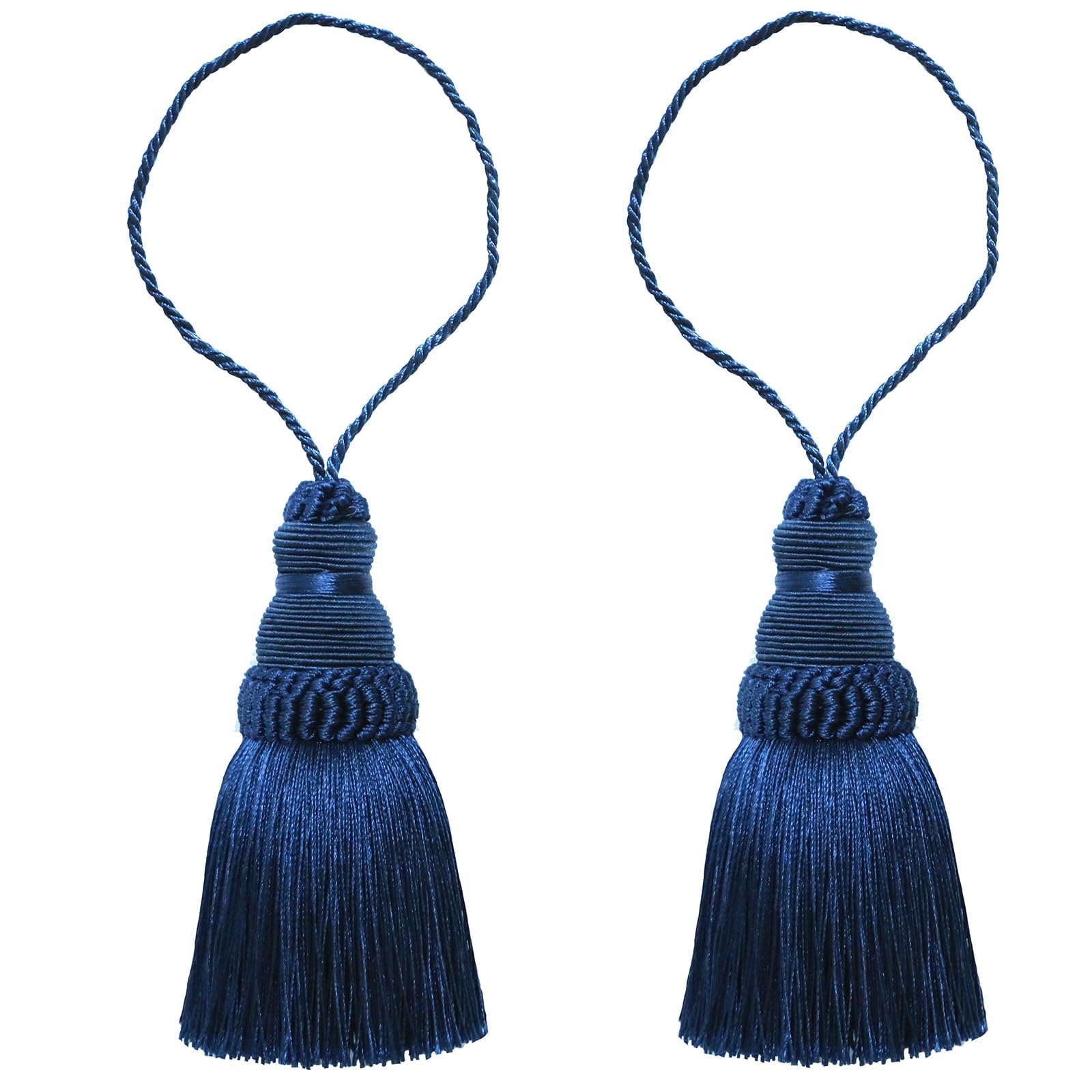 Fenghuangwu Elegant Polyester Tassel Key Tassel DIY Accessories for Furniture Light and Home Decoration 2 Packs (Navy-2PCS)