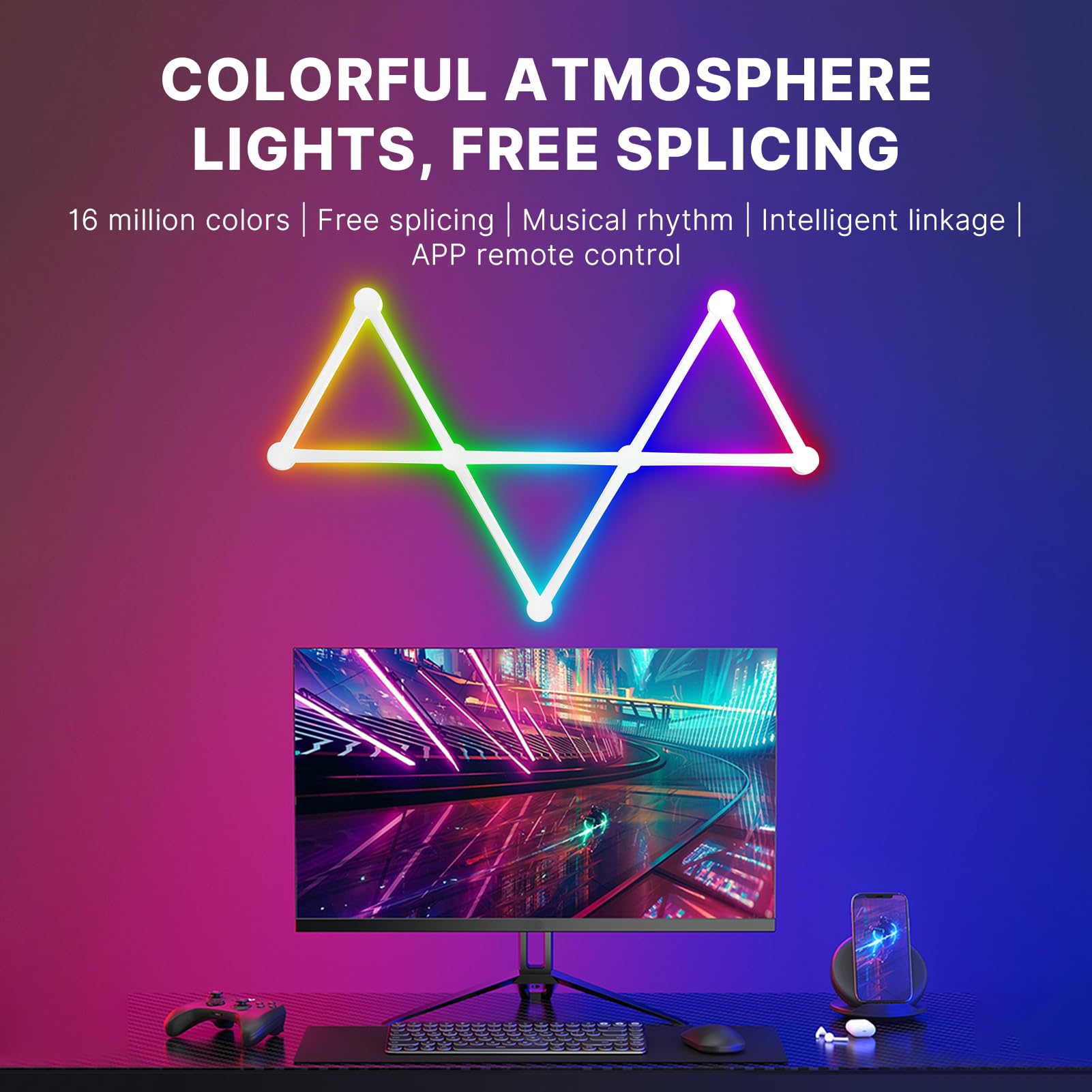 Smart LED -Streifenleuchten 16 Millionen RGB Farben Musik Synchronisation Control DIY Form Anschließbare Lichtstäbe für Home Schlafzimmer Party weiße Abs 24 cm 9 Abschnitte (6 Abschnitte)