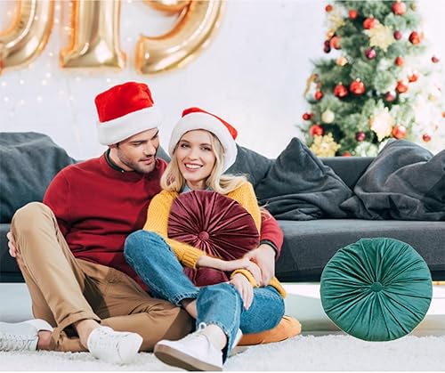 Miniatura 3 de Almohada redonda de terciopelo de 13.78 pulgadas, plisada redonda, cojín redondo de calabaza para el hogar, sofá, silla, cama, decoración de