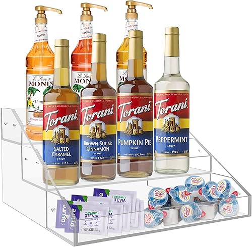 Organizador acrílico para jarabe de café, 3 niveles para 12 botellas, soporte para jarabe de café, accesorios de barra de café y organizador para