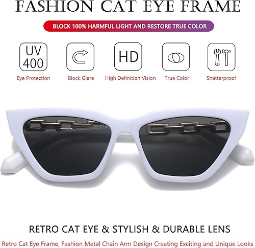 Miniatura 4 de AIEYEZO Gafas de sol de ojos de gato para mujer, diseño retro de ojo de gato, diseño de cadena de metal, estilo ojo de gato