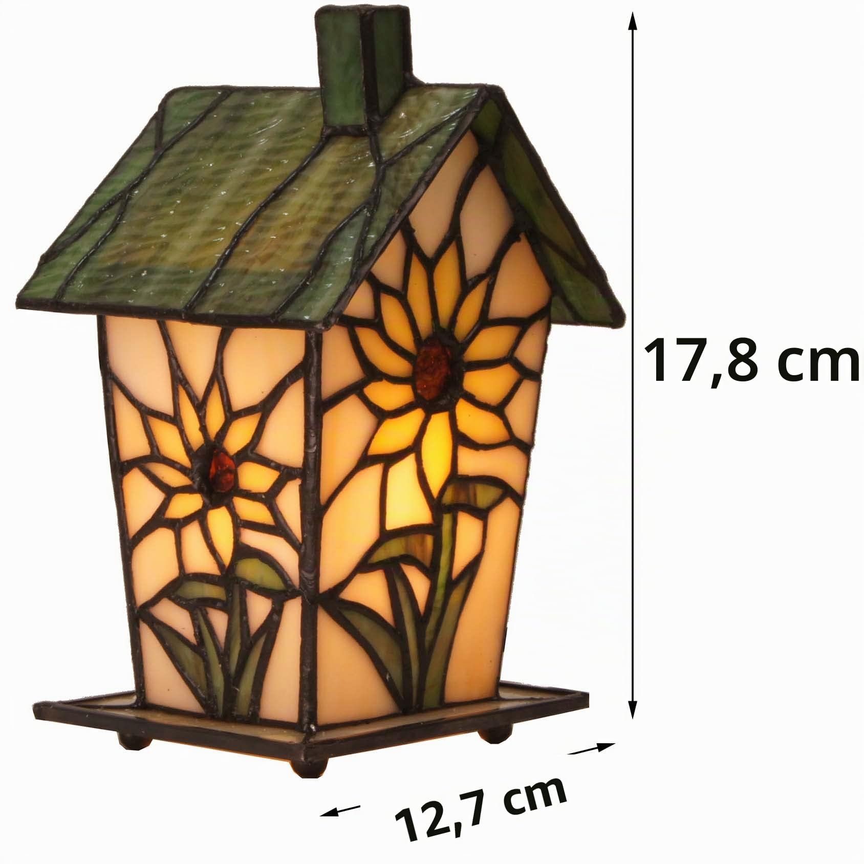 Bieye L30781 Lampada da tavolo a forma di casetta per uccelli in vetro colorato in stile Tiffany per l'arredamento della casa (altezza 7 pollici, girasole)