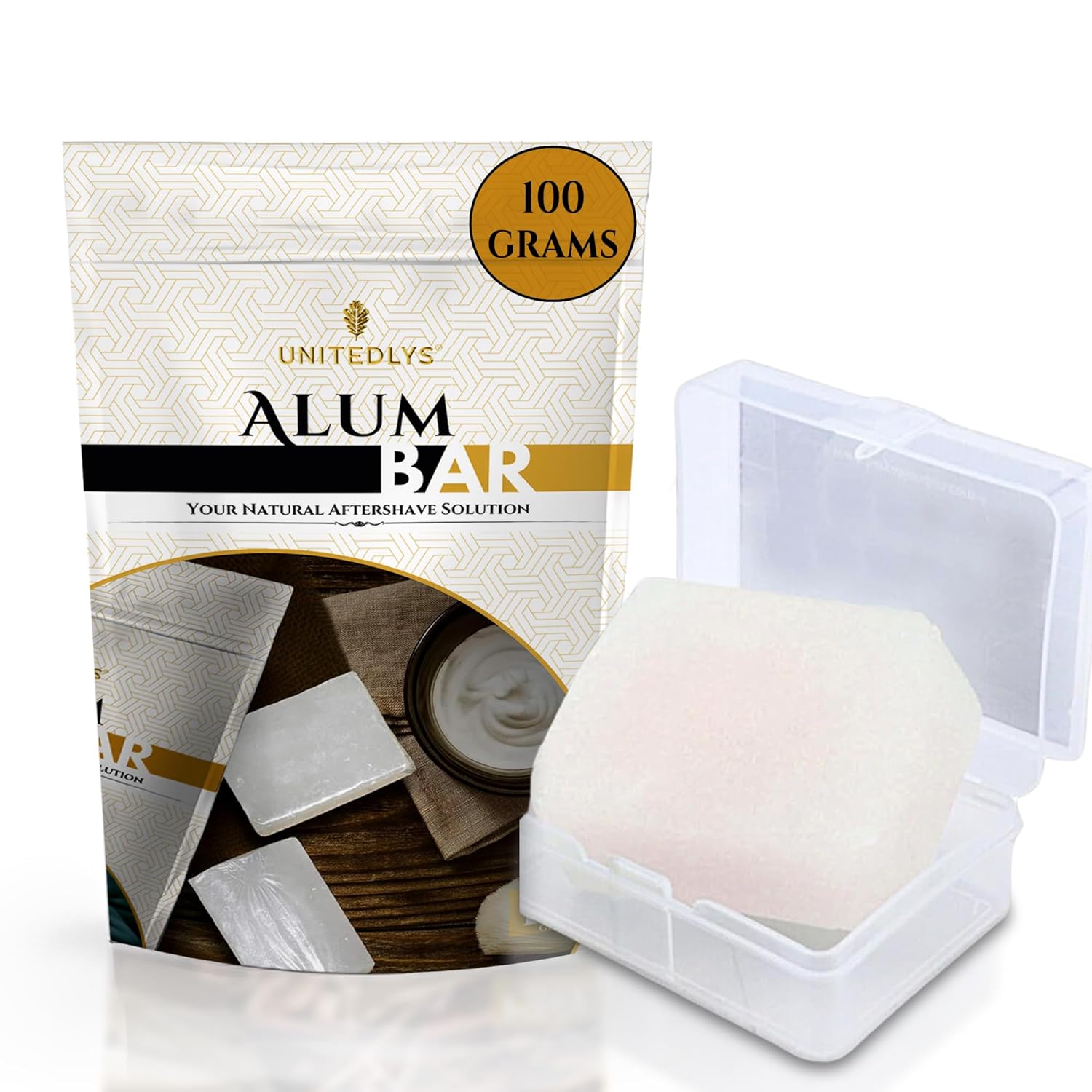 Unitedlys Premium Alum Stone Bar 100 gram with Travel Case | Natural Fitkari Stone for Skin Tightening & Water Purification | Crystal White Alum Bar for Underarms & Shaving|Gentle & Effective Phitkari Unitedlys Premium Alum Stone Bar 100 gram with Travel Case | Natural Fitkari Stone for Skin Tightening & Water Purification | Crystal White Alum Bar for Underarms & Shaving|Gentle & Effective Phitkari