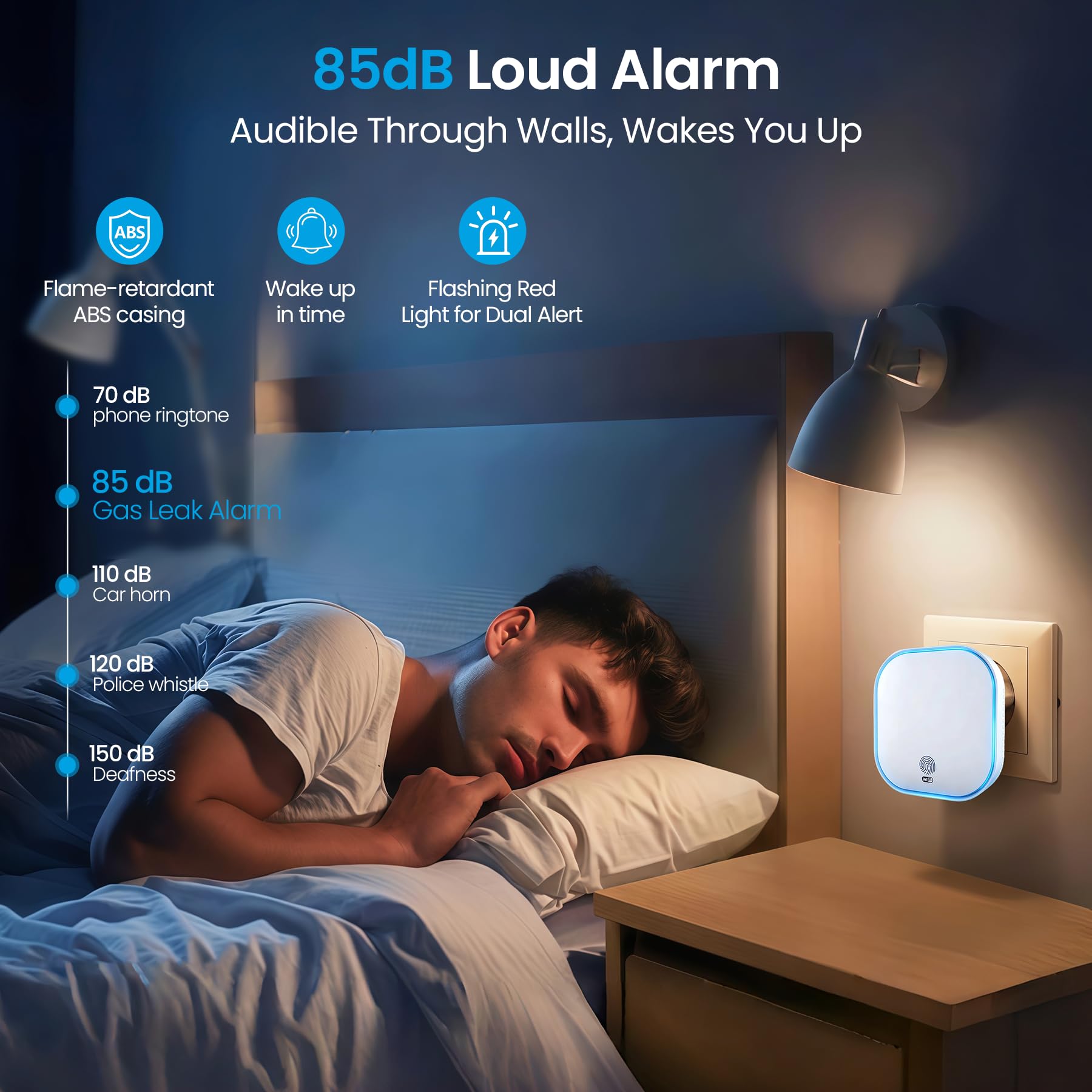 BoundlessBrothers Détecteur de Gaz WiFi, Alarme Cuisine en 50194, Compatible Tuya Smart 2.4GHz, Capteur de Fuite pour Gaz Naturel, Méthane, Propane, Butane, GPL