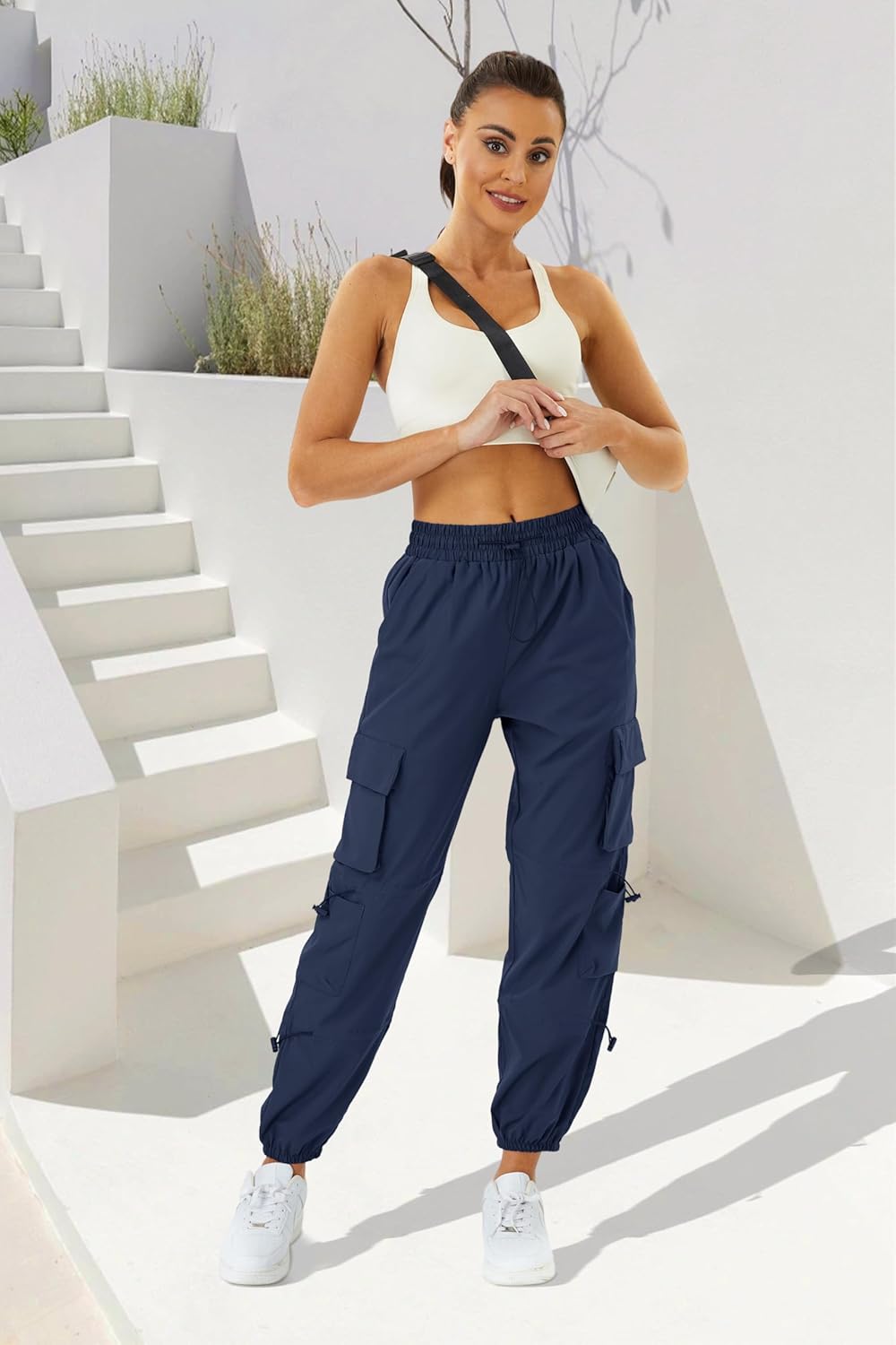 Womens Parachute Cargo Pants with Pockets Quick Dry Hiking Pants Lightweight Water-Resistant Baggy Joggers - Image 3