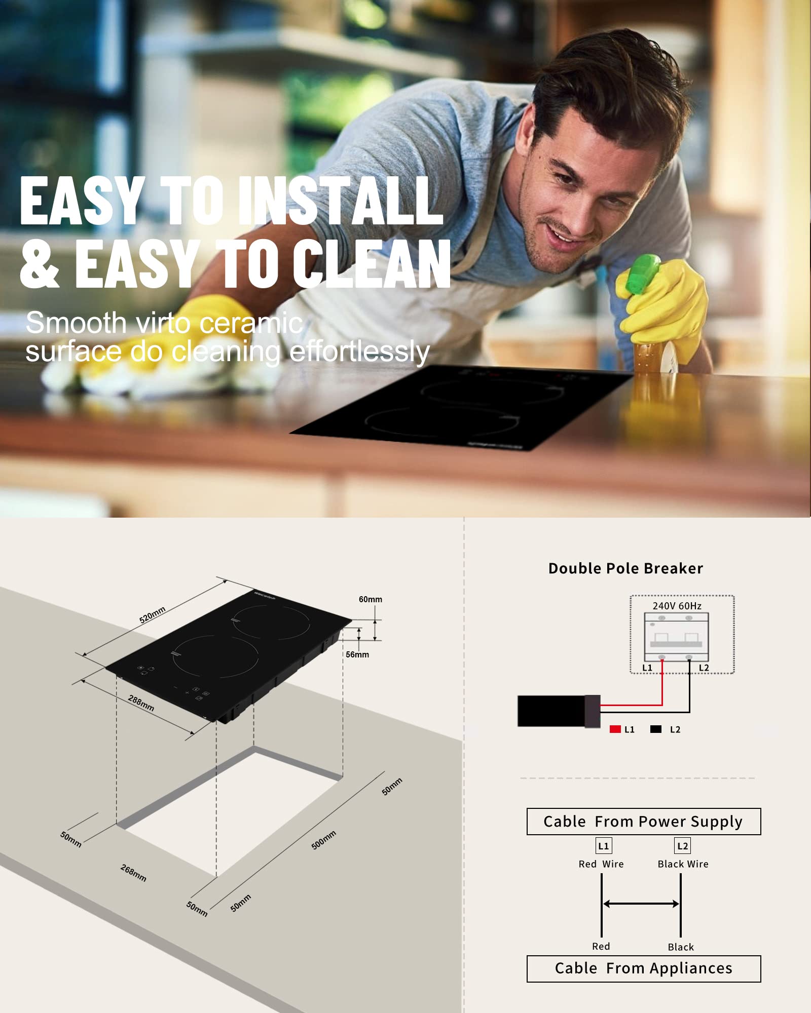 Induction Cooktop 2 Burner, Weceleh 12 Inch Electric Stove Top 240V