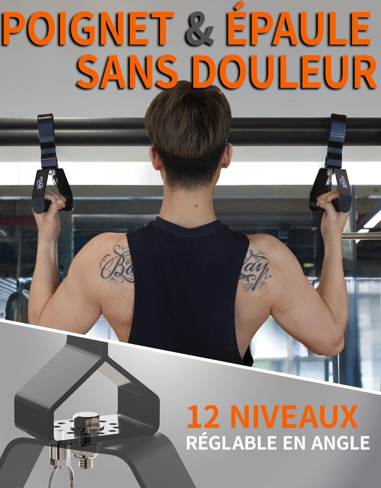 Fitarc Poignée de Traction à Angle Réglable - 12 Niveaux, Professionnelle pour Aviron et Soulevé de Terre - Adaptée aux Poignets, 2