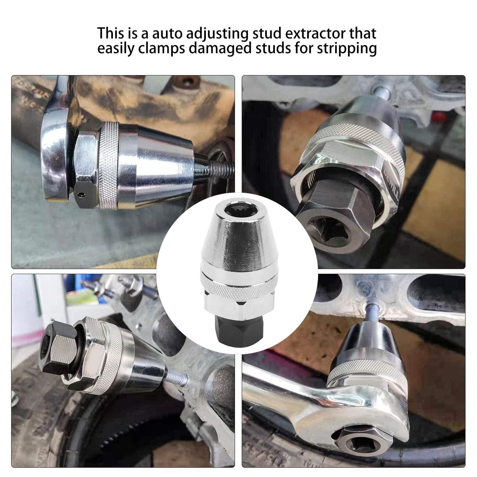3/8in Drive Stud Extractor, Steel Alloy Universal Broken Bolt Remover Stud Extraction Tool for 1/4" to 1/2" Rounded Studs - Image 2