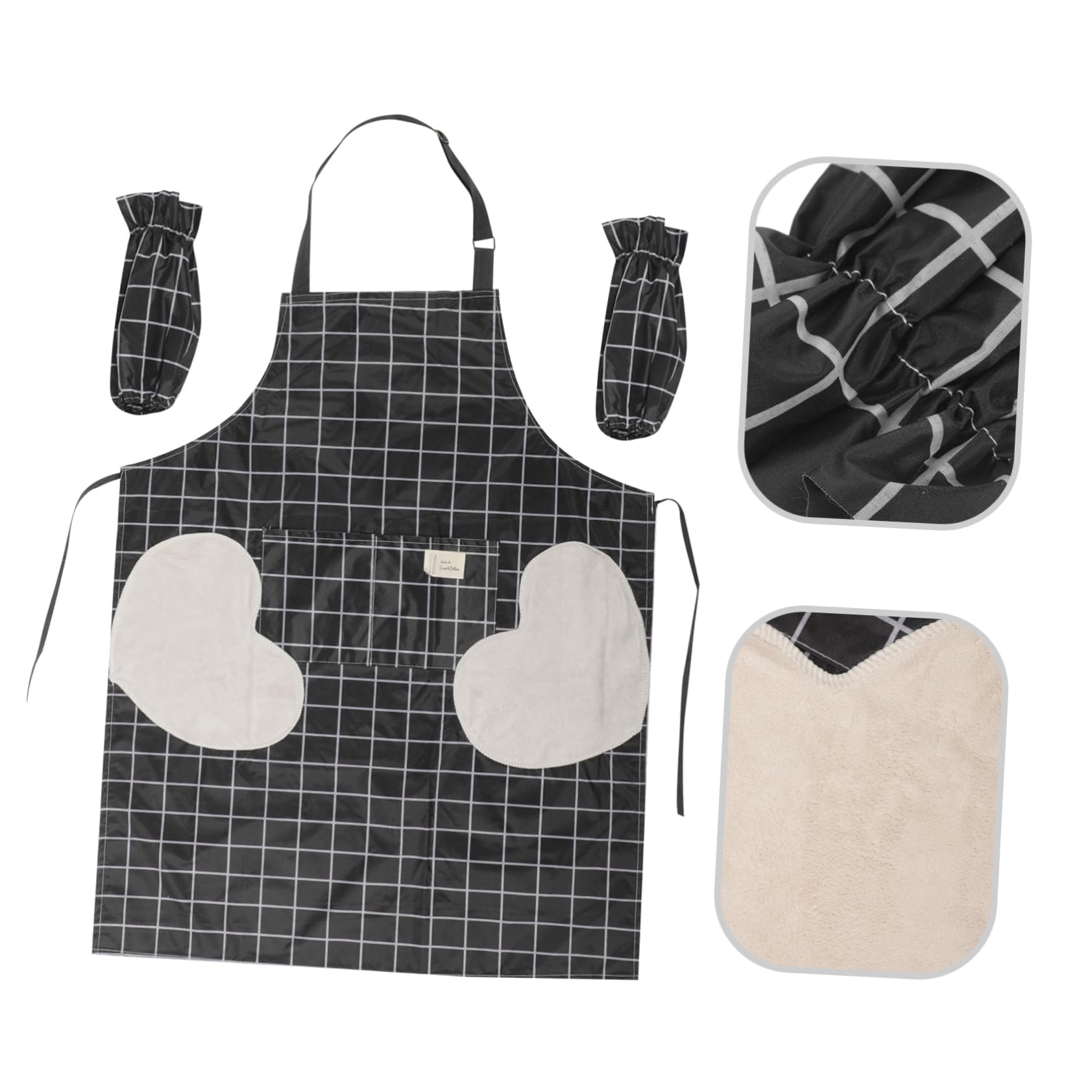 Unomor 1Set Cute Chef Apron with Arm Sleeves Adjustable Long Kitchen Apron for Cooking Baking Grilling Plaid Pattern Design Practical present for Home