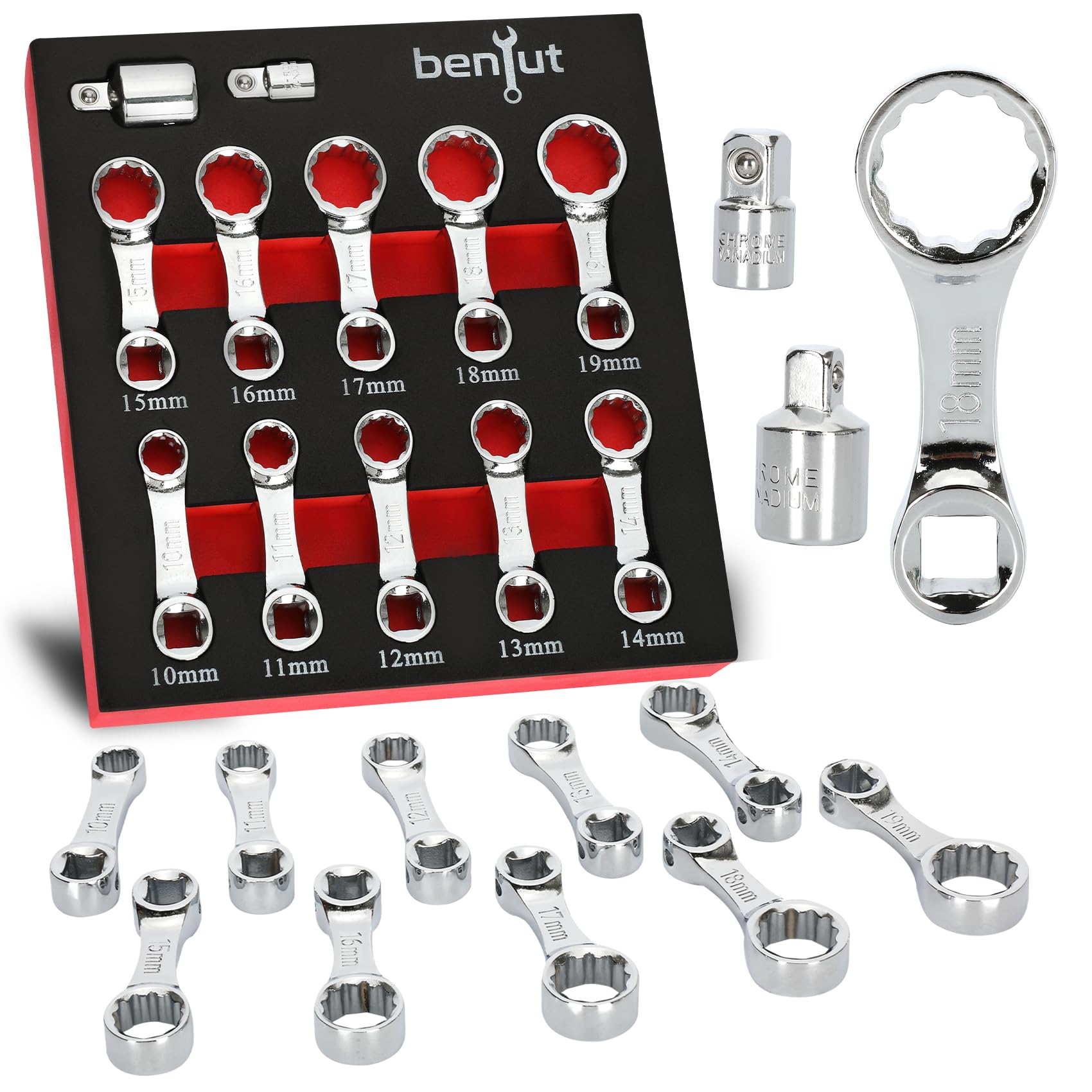 Zestaw metrycznych adapterów dynamometrycznych 12 szt., adapter przedłużający klucz dynamometryczny 10-19 mm, napęd 3/20.3 cm, 12-punktowy zestaw adapterów do klucza dynamometrycznego, stal