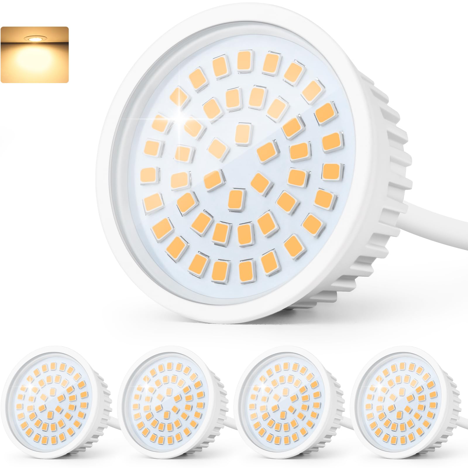 GeyouLux LED Module 230V Ultra Flat ø50x23mm for Recessed Spotlights Surface-Mounted Spotlights - 6W 600LM IP44 120° Beam Angle 2700K Warm White - Replacement MR16/GU10 Light Bulbs - 4er Set