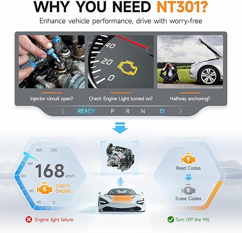 Miniatura 6 de FOXWELL NT301 Plus 2 IN1 OBD2 Probador de batería + lector de código NT301 herramienta de escaneo mecánico de datos en vivo OBDII herramienta de