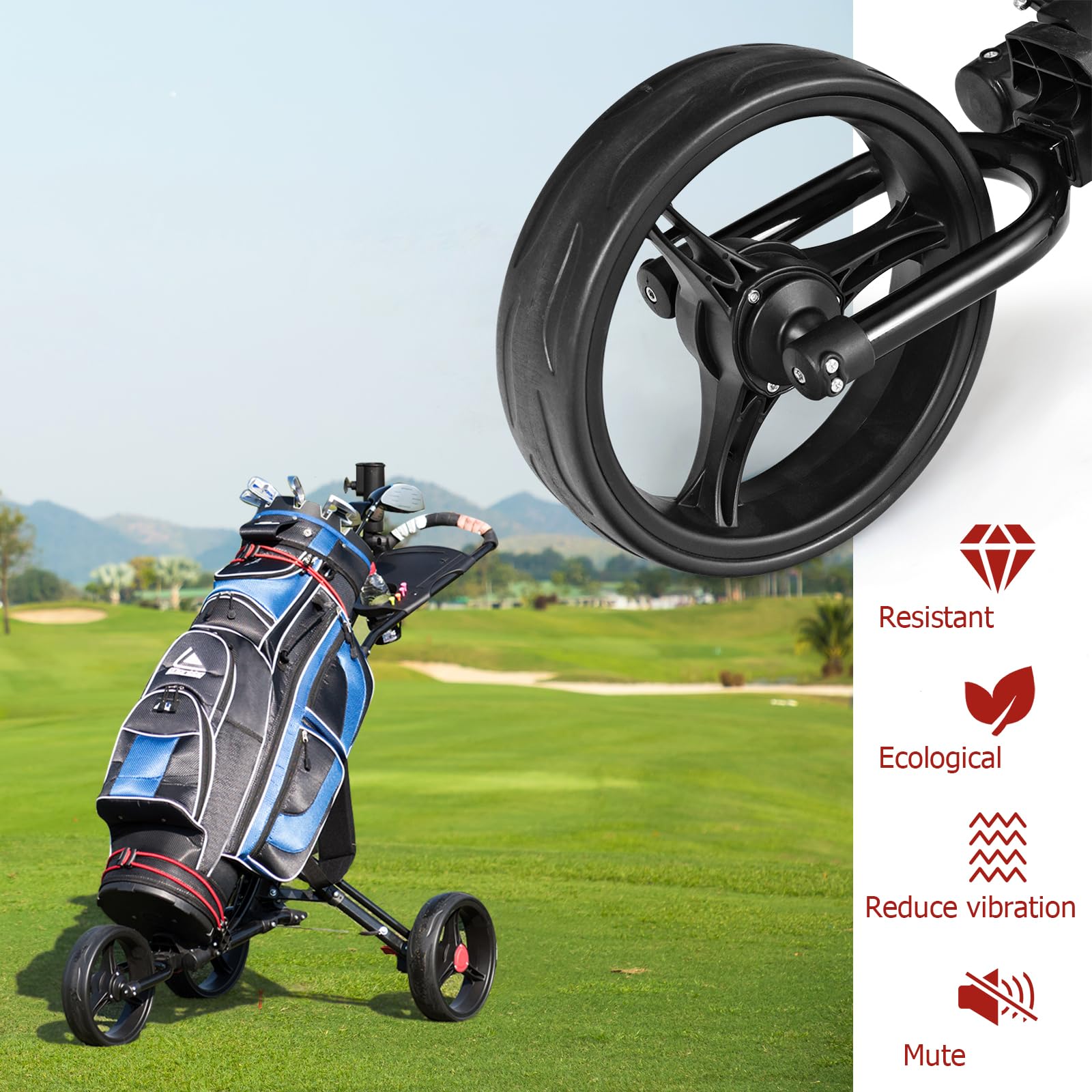 LIFEZEAL Chariot de Golf Pliable à 3 Roues Verrouillables et Poignée Réglable, Chariot de Golf Manuel en Métal avec Porte-Parapluie, Porte-gobelet