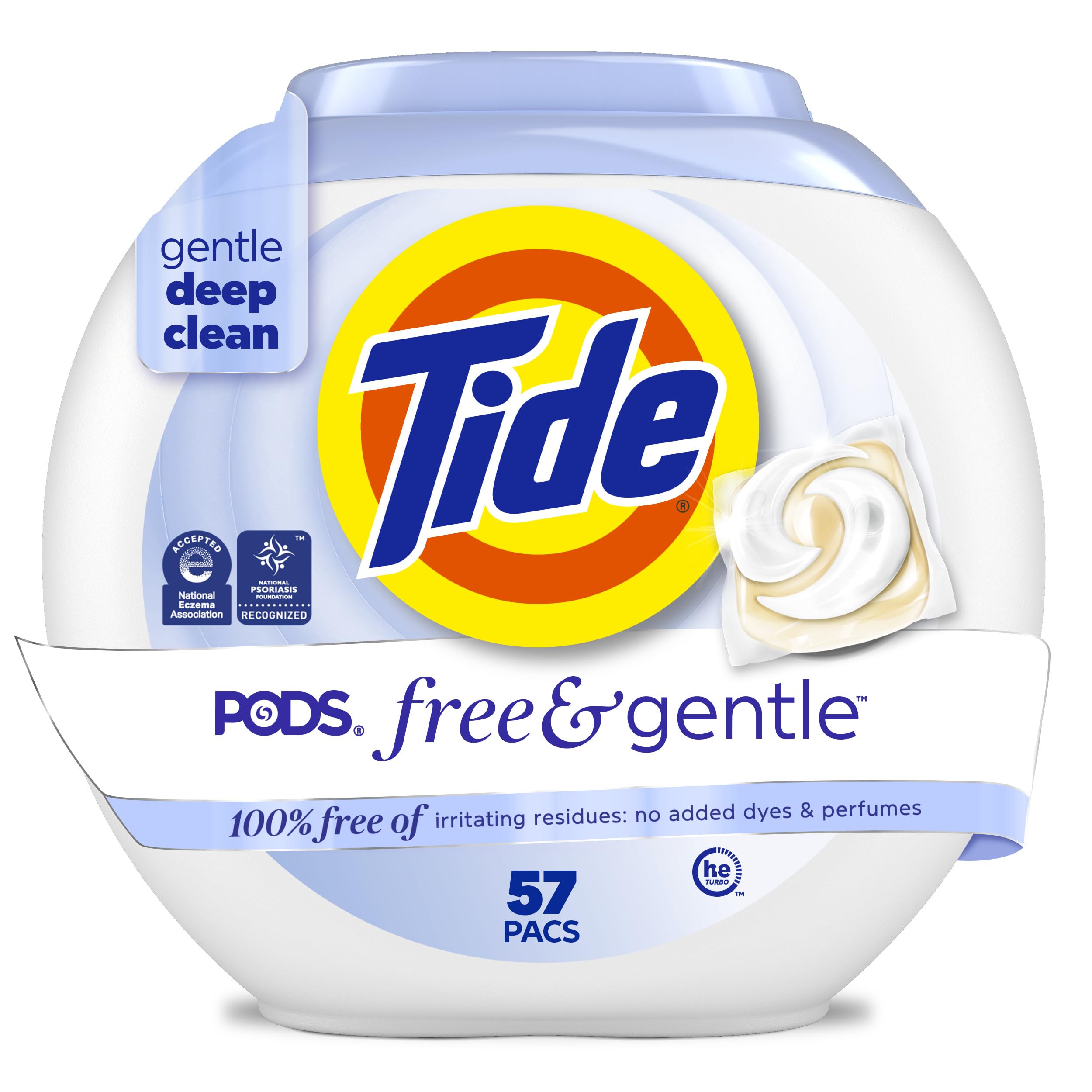 Tide Free and Gentle Laundry Detergent Pods, 57 Count, Unscented and Hypoallergenic for Sensitive Skin (Packaging may vary)