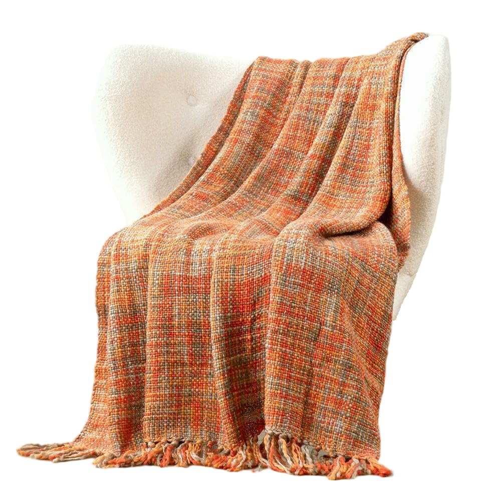 Couverture orange pour lit et canapé cocooning déco automnale salon