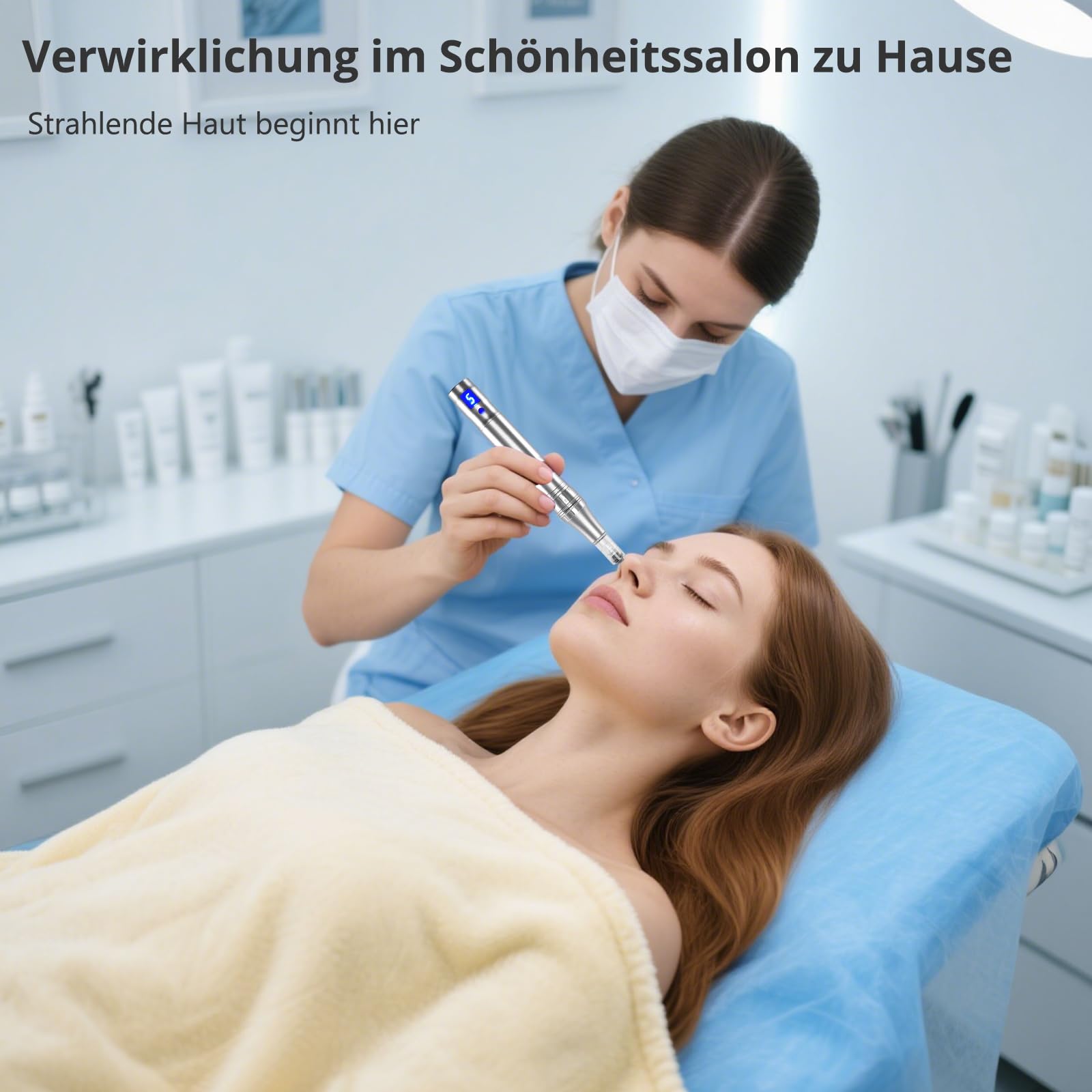 Elektrische Microneedling Pen mit 12 Nadelköpfe Tragbare,Micro Needle Roller Electric mit mit 7 Farben,9 Stufen,Wiederaufladbar Kabellos Mikronadel Stift