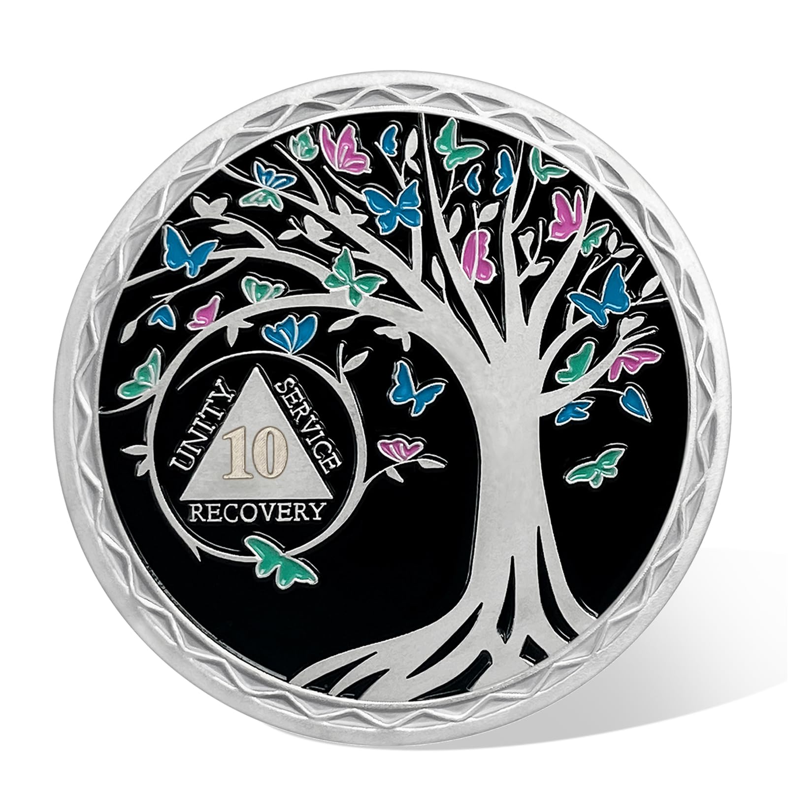 10 Month Sobriety Coin Butterfly Tree of Life AA Chips and Medallions Sobriety Recovery Chip Sober Token Sobriety Gifts for Men Women Celebrating Alcoholics Anonymous Recovery - Image 2