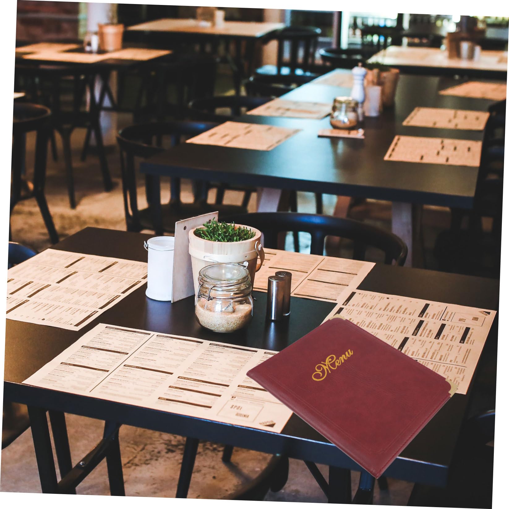 Portamenús de Cuero A4 Color Burdeos Funda Transparente, Carpeta para Menús de Restaurante Reutilizable y Resistente para Bares y Centros Comerciales, Diseño Esquinas Redondeadas