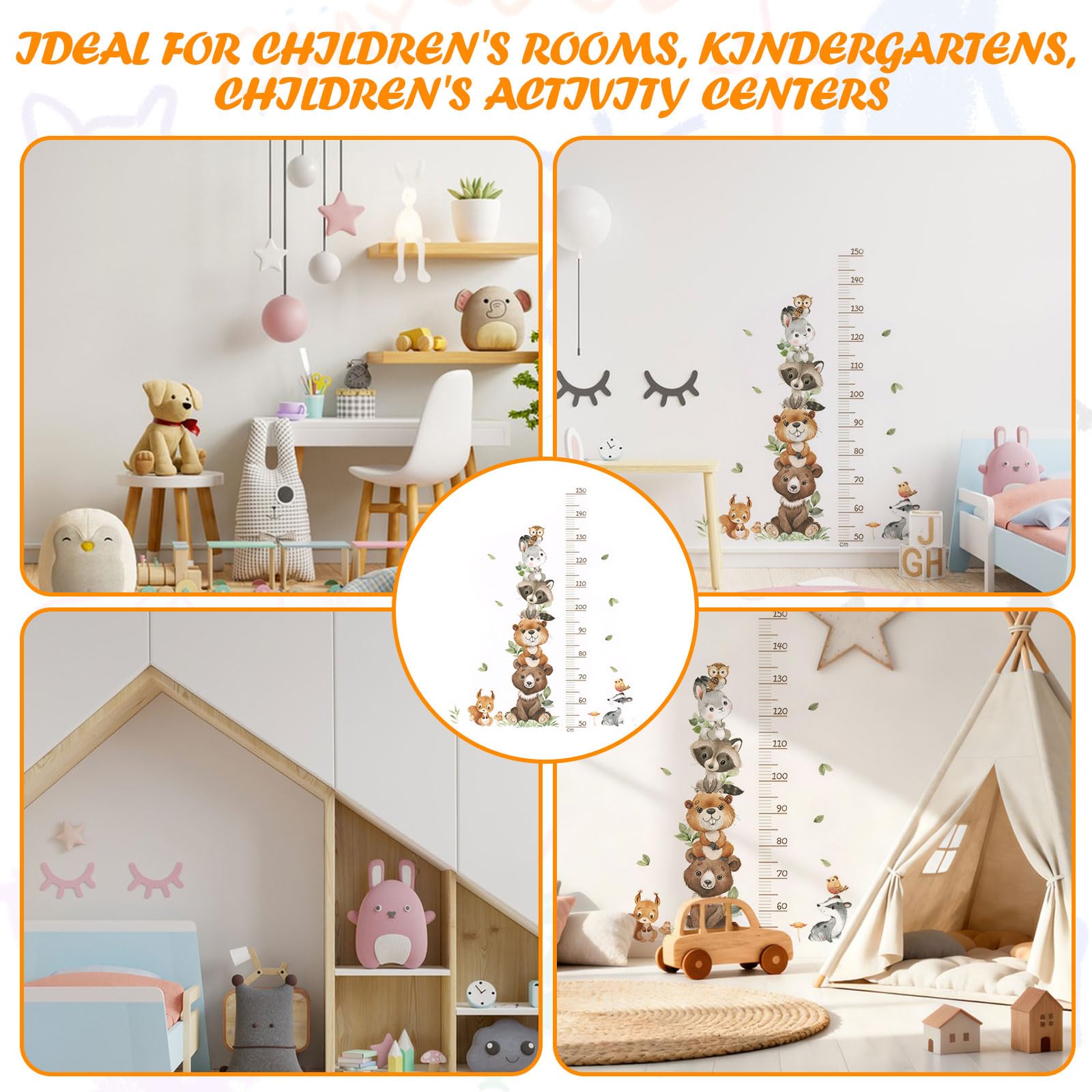 Sticker Toise Murale Enfant Autocollante Toise Murale Sticker Animaux Tableau de Croissance Règle de Hauteur Muraux pour Garçon et Fille