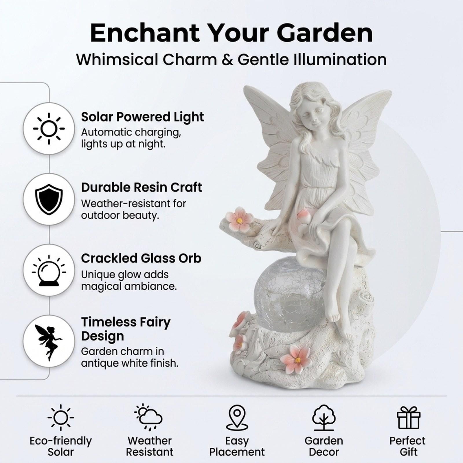 Figura Decorativa para Exteriores, Figura de Resina con Luz Solar para Y Jardines, Blanco