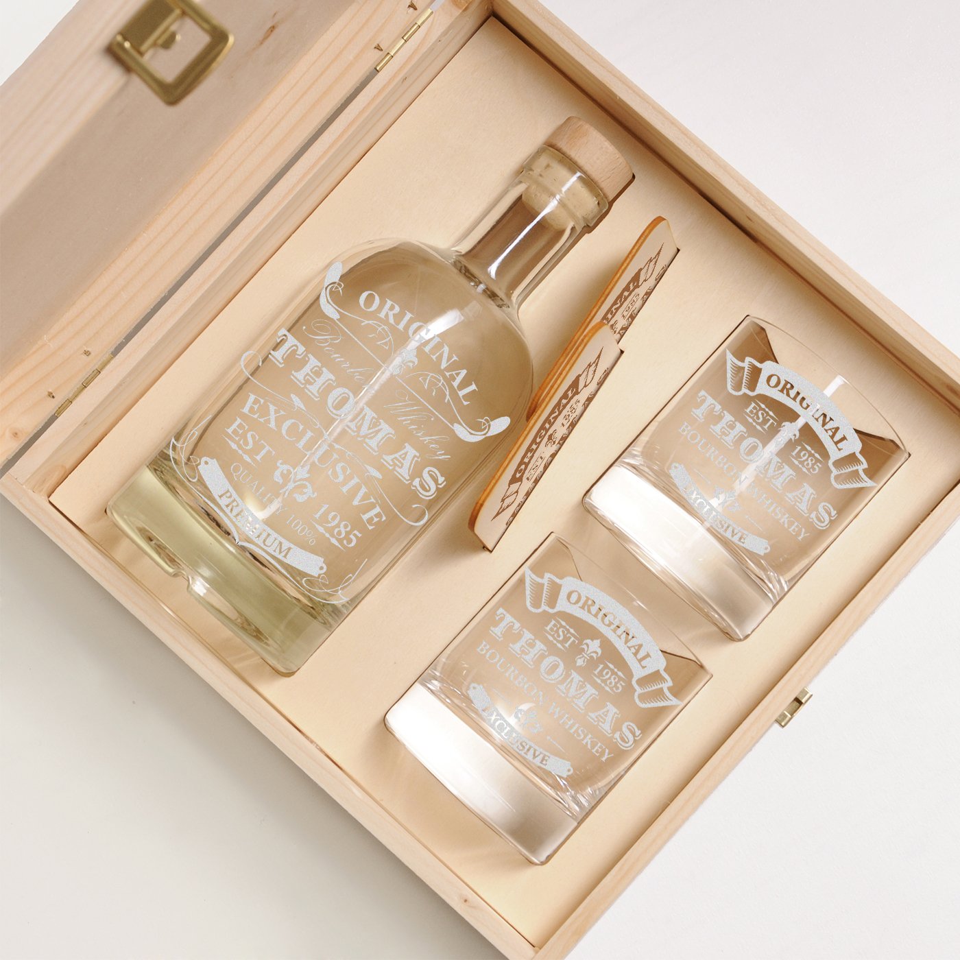 polar-effekt 6 pièces Coffret Cadeau en Coffret Bois avec Gravure - Deux Verres de Whisky, 2 Verres et Carafe de Whisky dans Une boîte Cadeau - Idée Cadeau individuelle - Motive Exclusive,