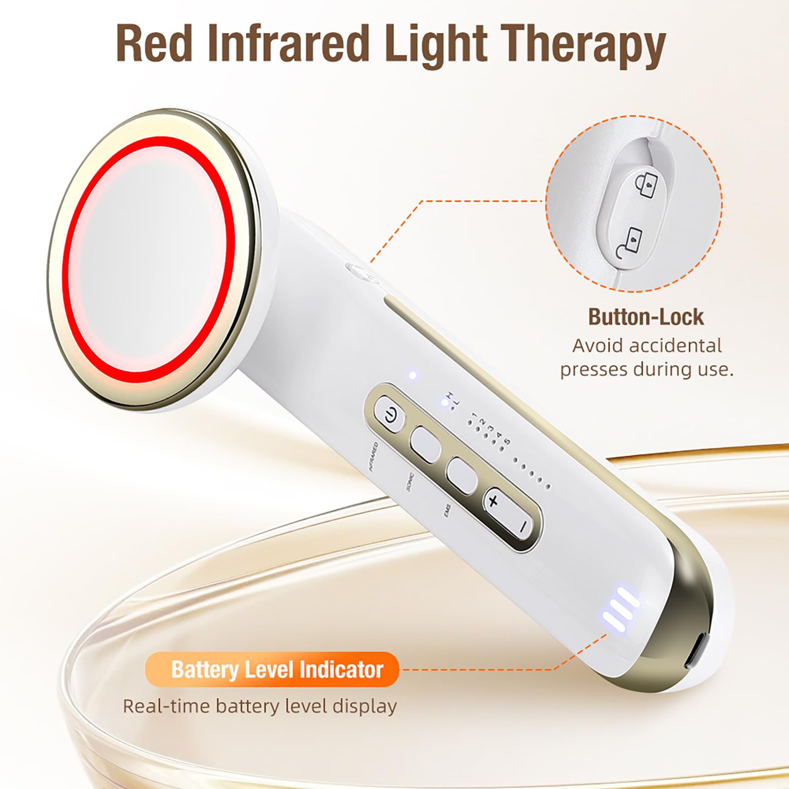 Radiofrecuencia Facial,Masajeador Ultrasónico 3 En 1 Terapia Luz Infrarroja EMS Máquina Terapia Ultrasónica Dispositivo Eléctrico para Rostro, Brazos, Cuello, Pies y Cuerpo