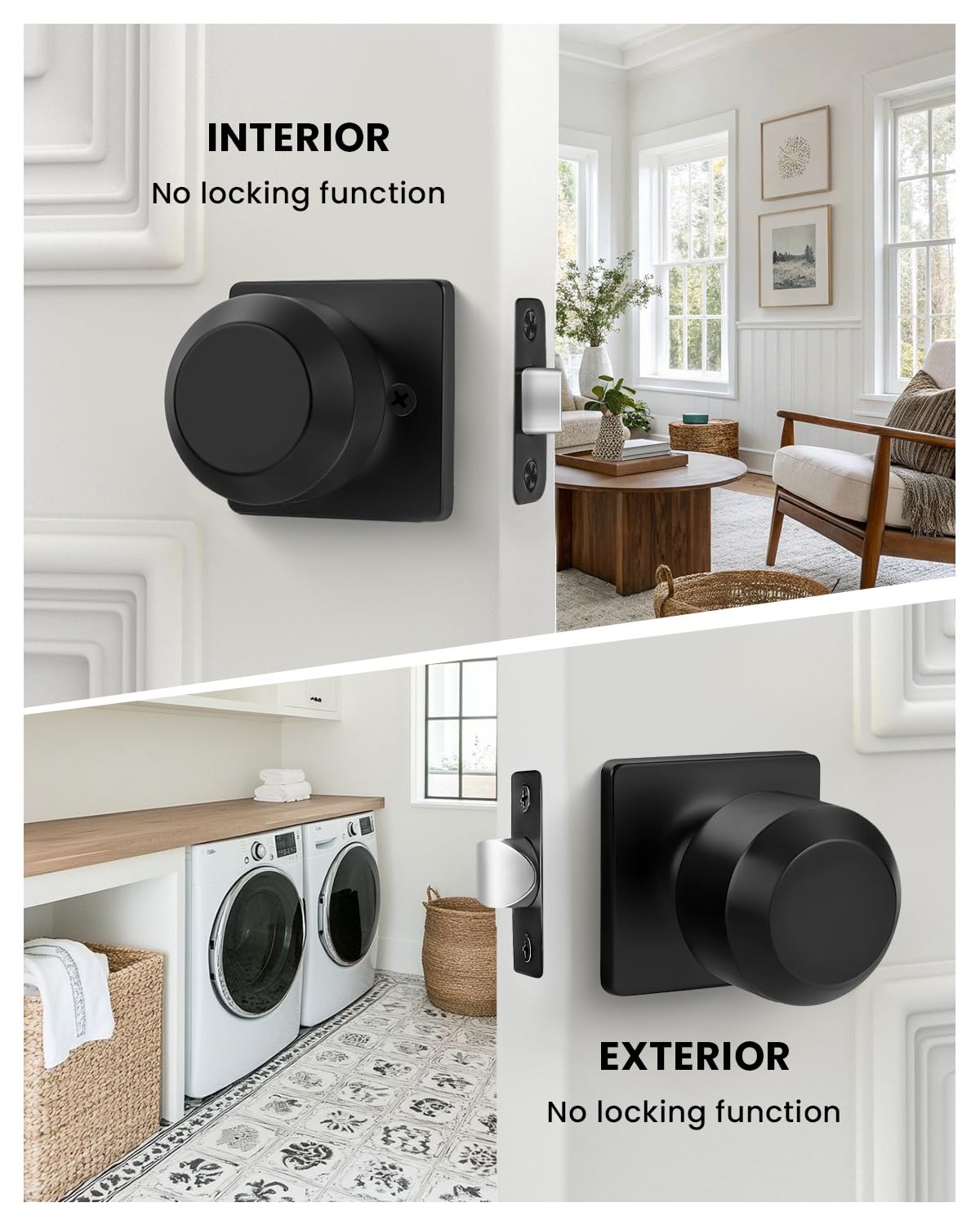Haidms Matte Black Passage Door Knobs - 6 Pack -3
