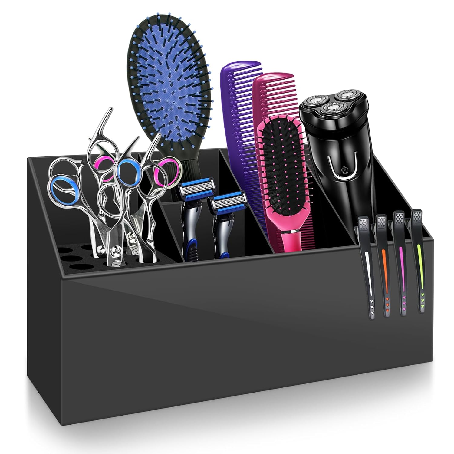 NICEMOVIC Barber Scissors Holder Box, Barber Accessories Barber Supplies, Professional Salon Hairdressing Scissors Rack Holder Storage Organizer for Hairstyling Combs Clips Brushes (Large Black)