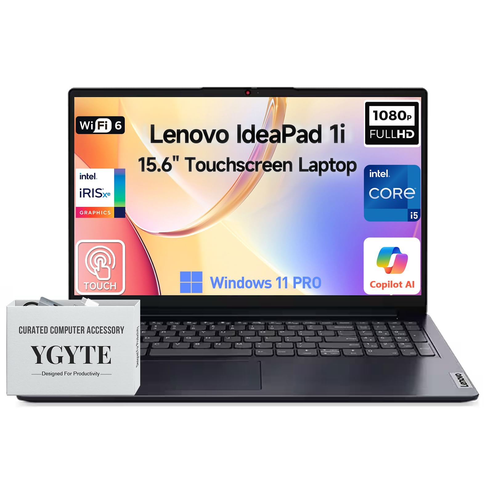 Lenovo 2026 Ideapad 1i 15 Inch Touchscreen Laptop Computer, 15.6" FHD IPS Touch Screen Laptop, Intel 10-Core i5 1335U (>i7-1255U), Windows 11 Pro 40GB