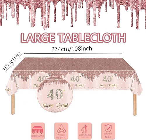 Miniatura 6 de 121 piezas de suministros para fiesta de cumpleaños 40, platos, servilletas, vasos, tenedores, manteles, manteles desechables con temática de feliz