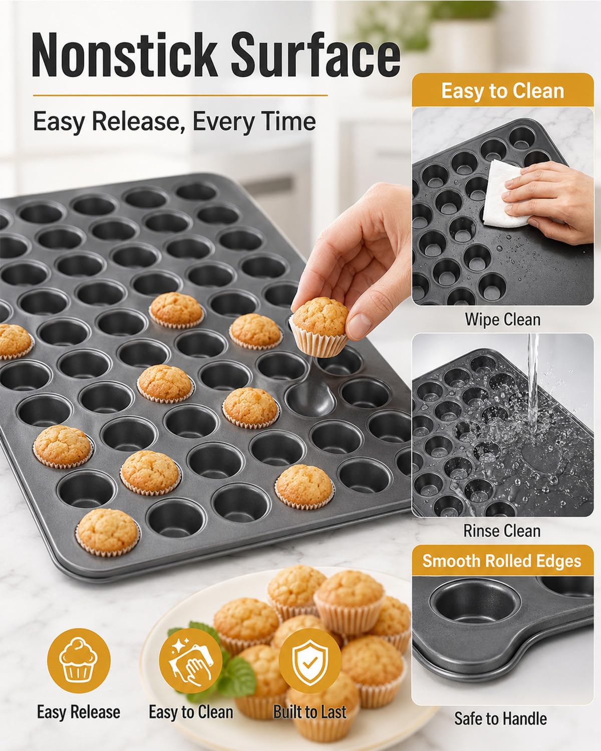 Muffinform, 2 Stück, Mini-Muffinform für 48 Muffins, Mini-Cupcake-Formen zum Backen von Käsekuchen, Heckklappe, Partyzubehör, spülmaschinenfest, 40 x 32 x 2 cm