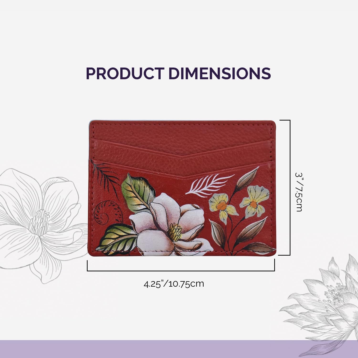 Anuschka Women’s Hand-painted Genuine Leather Credit Card Case - One Open Pocket, Four Card Holders - Crimson Garden - Image 5