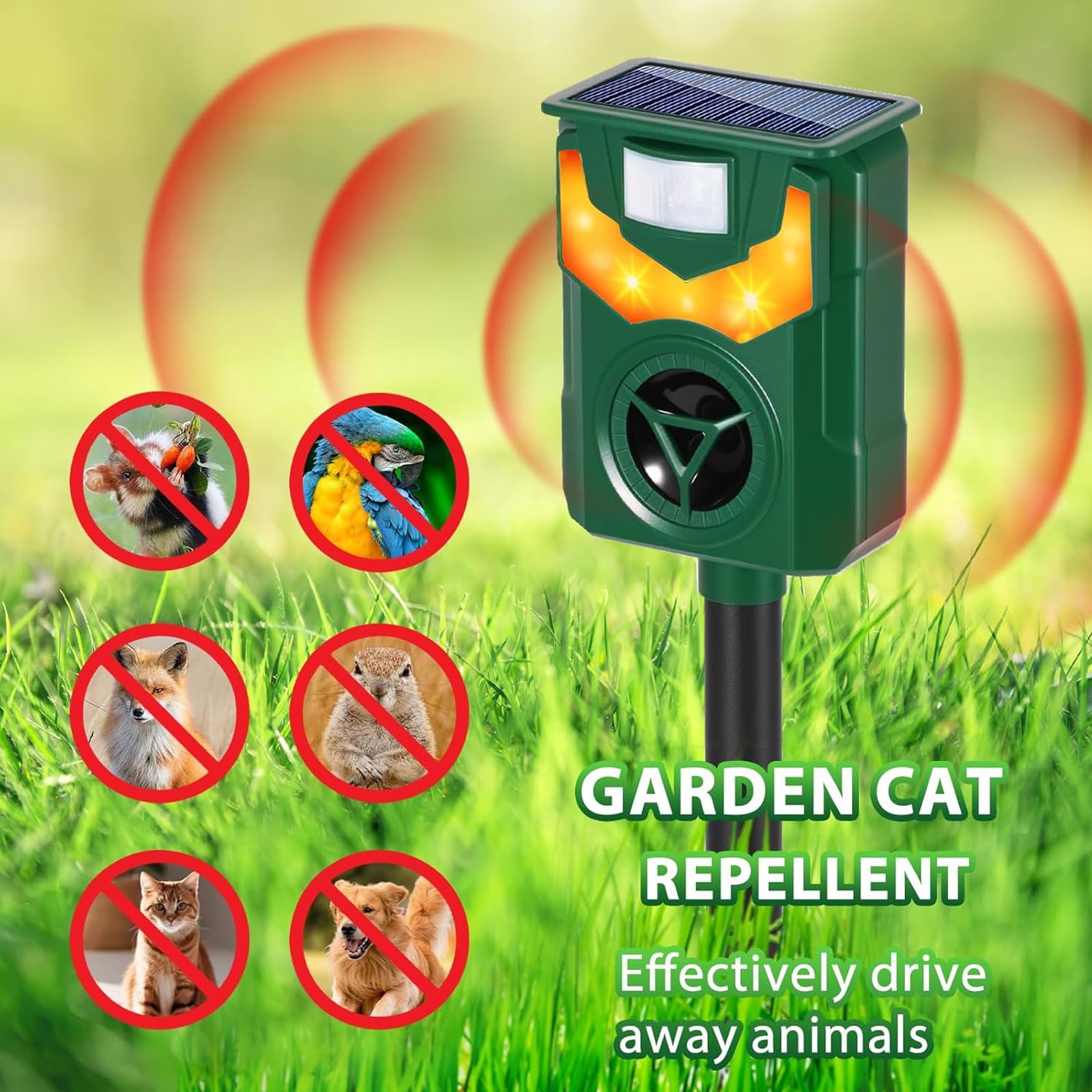 Repulsif Chat Exterieur, Repulsif Chat avec Lumière Ultrasonique Et Flamme, Étanche IP44 Répulsif Chat, Ultrason Chat pour Repousser Les Chats, Les Chiens, Les Oiseaux, Les Renards Et Les Visons