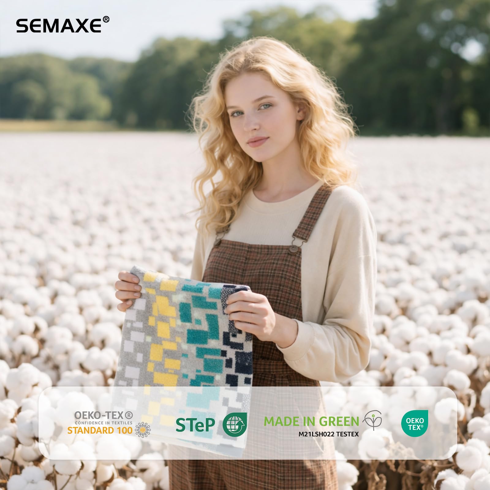 SEMAXE 12er-Handtücher Set im Skandinavischen Karo-Design, aus 100% Baumwolle, Oeko-TEX Zertifiziert, weich & saugstark, mit praktischen Aufhängebändern, in Geschenkbox