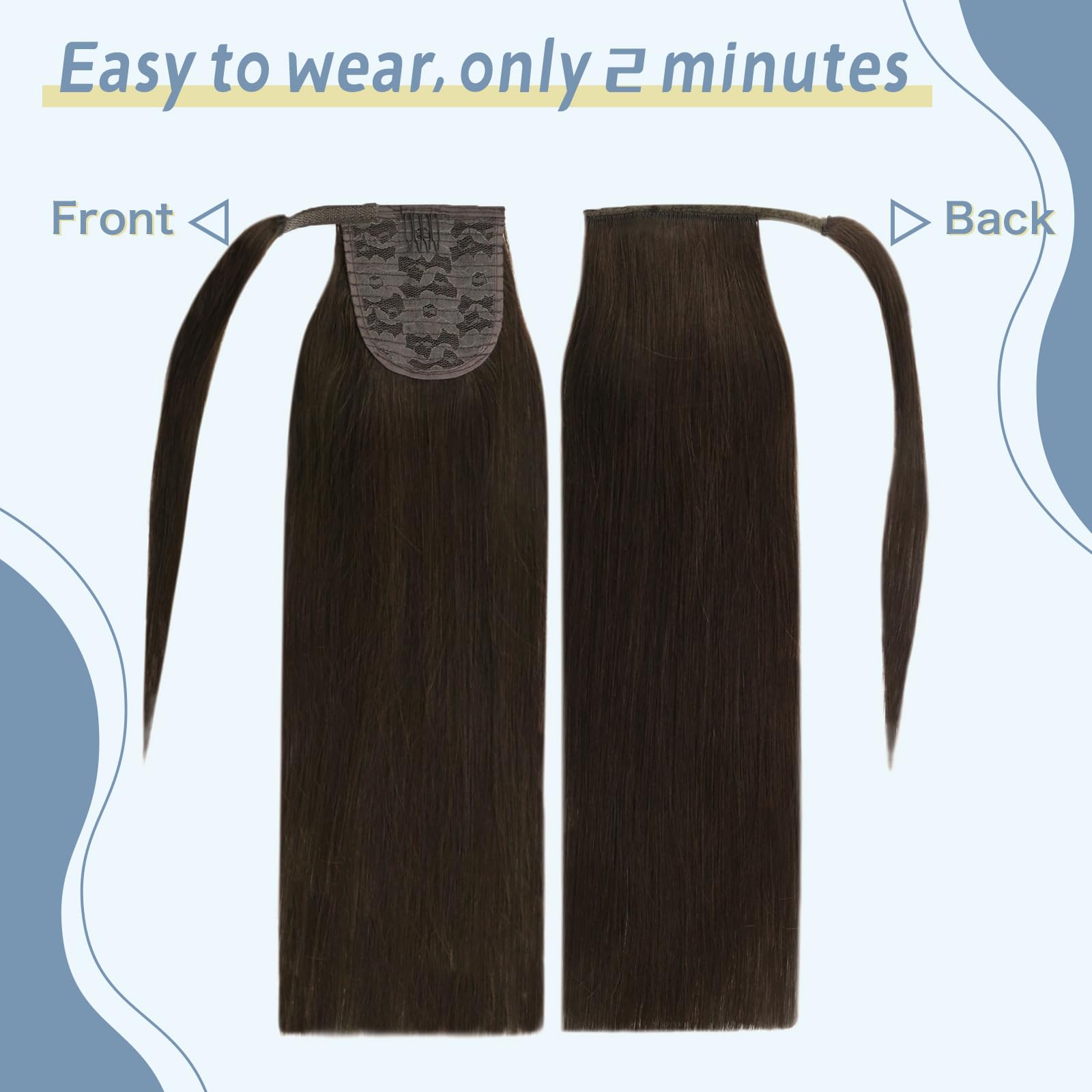 Fshine Coda di Cavallo Extension Marrone Scuro Extension Capelli Veri Coda 45CM 80g Extension Capelli Remy Coda Pony Capelli Veri Extension Capelli Umani Veri #2