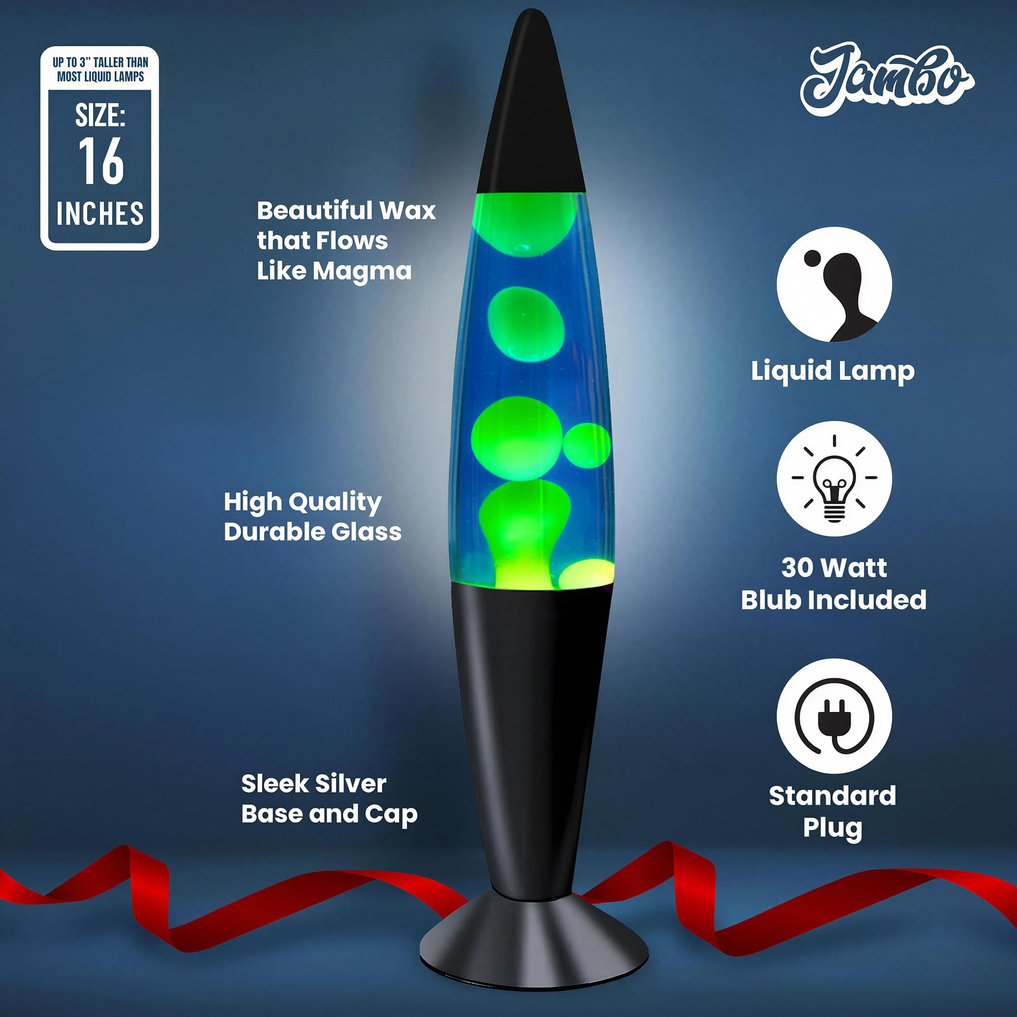 JAMBO 16" Beautiful Lamp- Blue with Yellow/Green Wax, Relaxing Liquid Lamp for Living Room Office Bedroom Adults Teens Kids, Magma Light, Night Light Nightlight, Home Decor