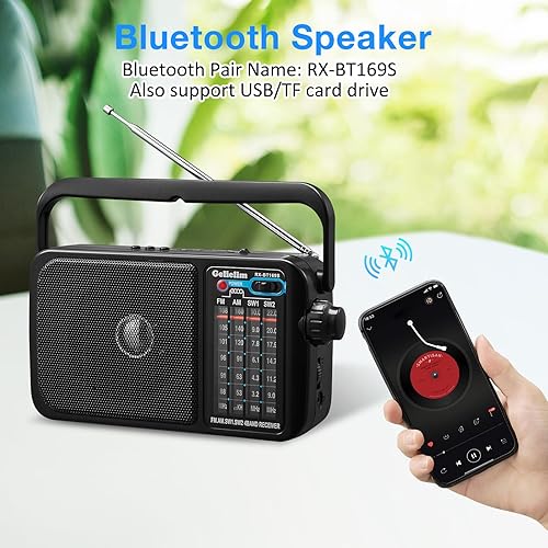 Miniatura 3 de Gelielim Radios portátil AM FM, enchufe de pared o batería, altavoz Bluetooth Gelielim Retro Radio, funciona con pilas recargables