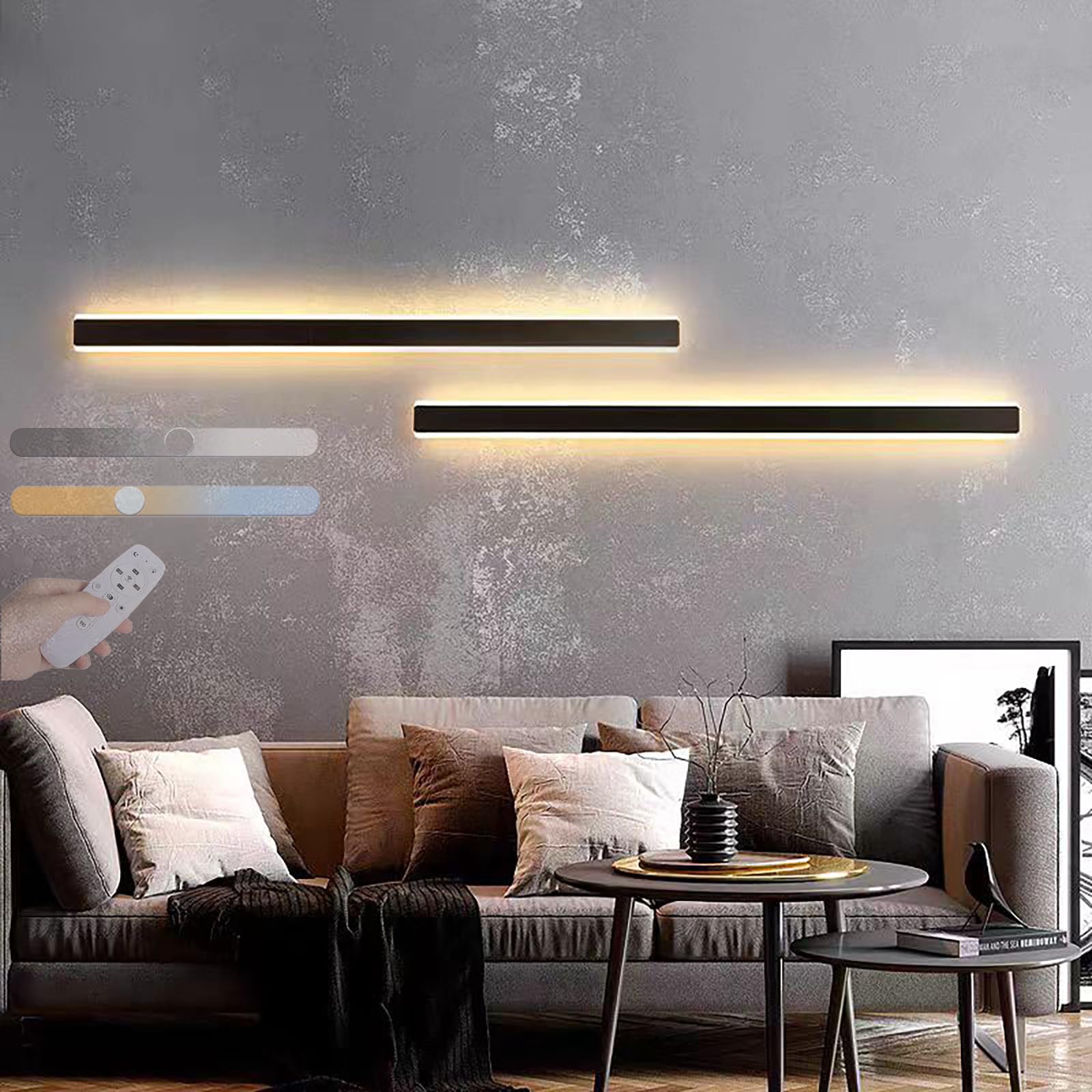 Dimmbare LED Wandlampe mit Fernbedienung Wandleuchte Modern Dimmbar Smart Wandlampe für Treppenhaus Wohnzimmer Schlafzimmer Treppen usw Warmweiß Kaltweiß Neutralweiß (2700K-6500K) (Schwarz,200CM)