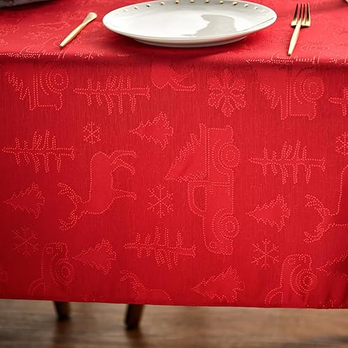 Miniatura 3 de Horaldaily Mantel de Navidad de 60 x 84 pulgadas, tela jacquard rojo de ciervos de camión, lavable, para decoración de fiestas, pícnic, cenas