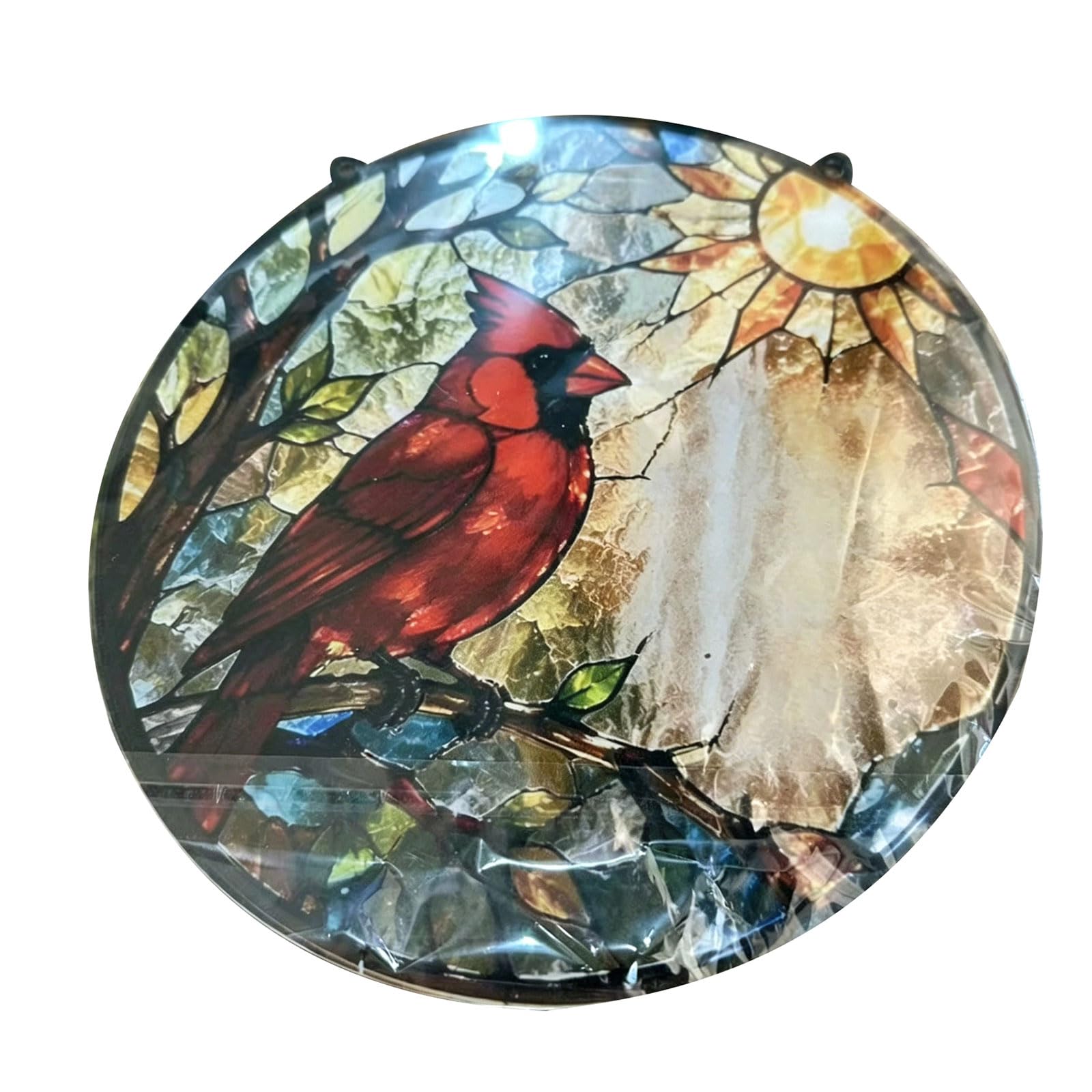 Stained Glass Window Hanging Red Brid Suncatchers 2D Acrylic Window Panel with Rope for Garden Yard Ornament Gift Branch Red Brid Sun Catchers