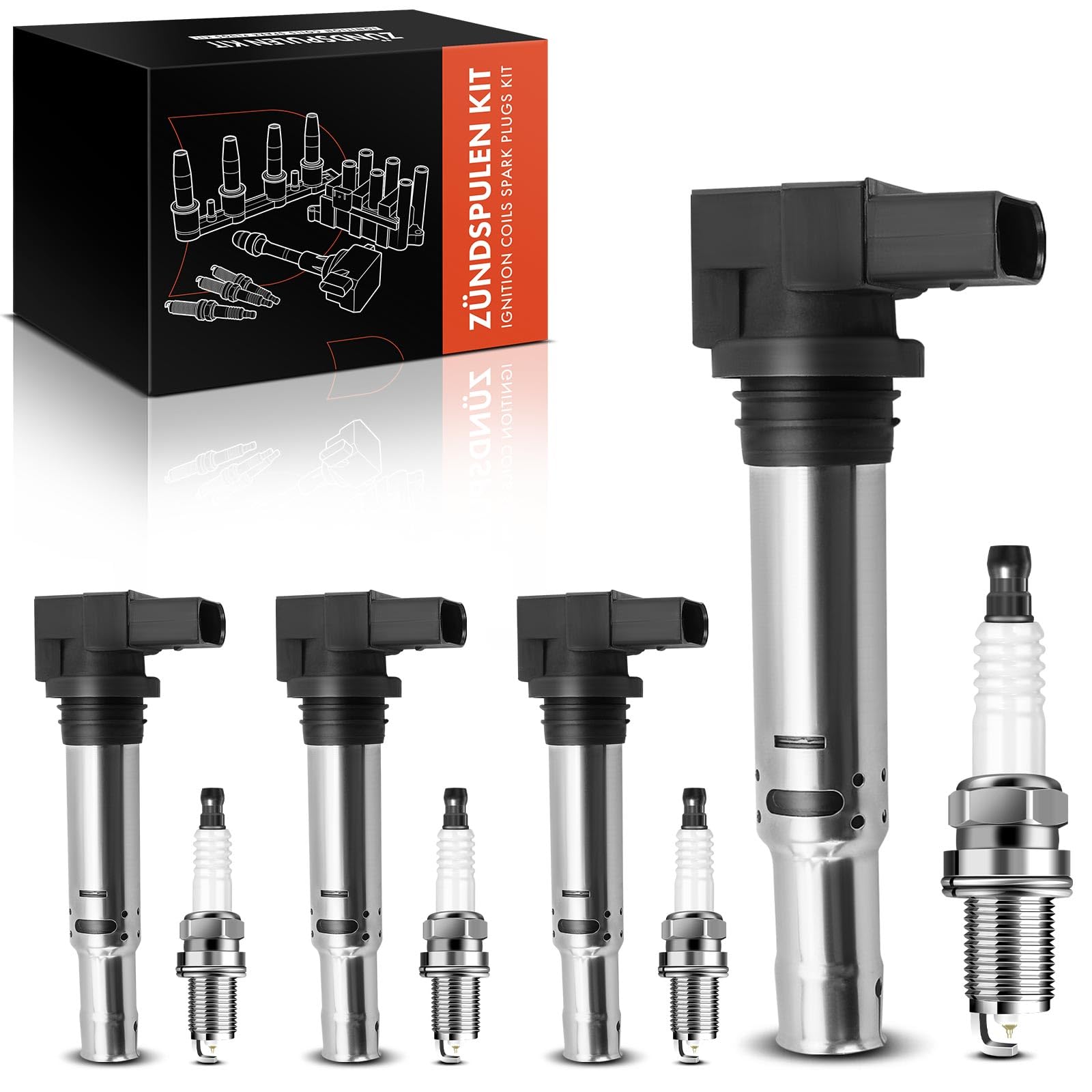 Frankberg 4x Zündspule + 4x Zündkerze 036905715 | Kompatibel mit A1 Sportback 8XA 8XF, Altea XL 5P5 5P8, Polo 6C1 6R1, T.o.u.r.a.n 1T1 1T2, CC 358, Golf Plus 521 5M1