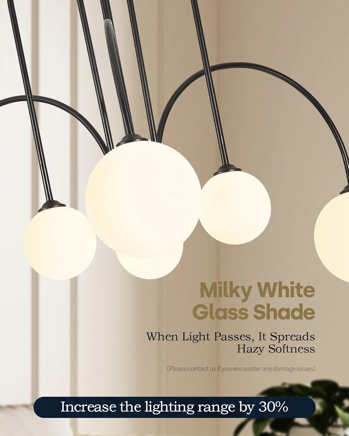 Modern Black Chandelier, 6 Light Mid Century Sputnik Chandeliers, Dining Room Chandeliers with Milk Glass Globe Shade, Globe Chandelier for Dining Room, Living Room, Bedroom, Foyer,Kitchen