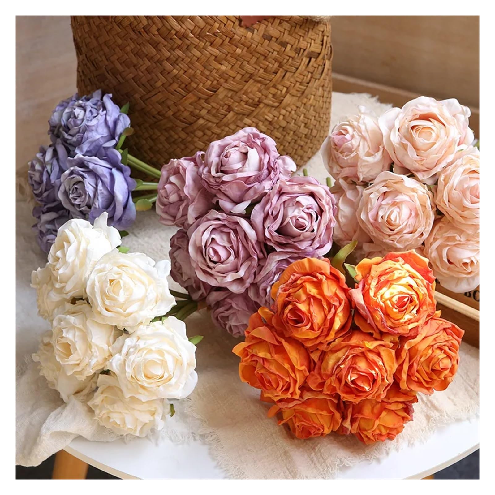 Fiori artificiali per la decorazione, fiori artificiali, mazzo di rose artificiali, fiori finti di seta bianca, bouquet per fotografia di matrimonio, casa, soggiorno, giardino, rose secche bruciate(Li