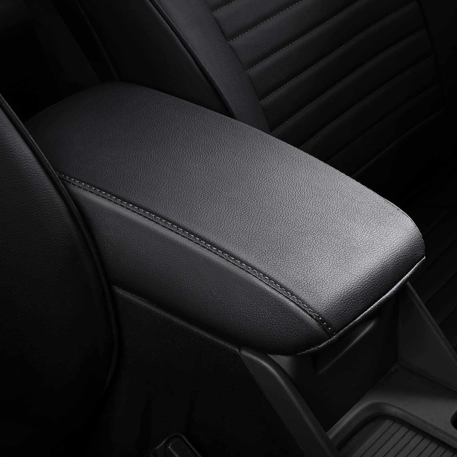 Console Covers for 2013-2018 Subaru Forester Armrest Covers for Subaru Forester Black with Black Stiches