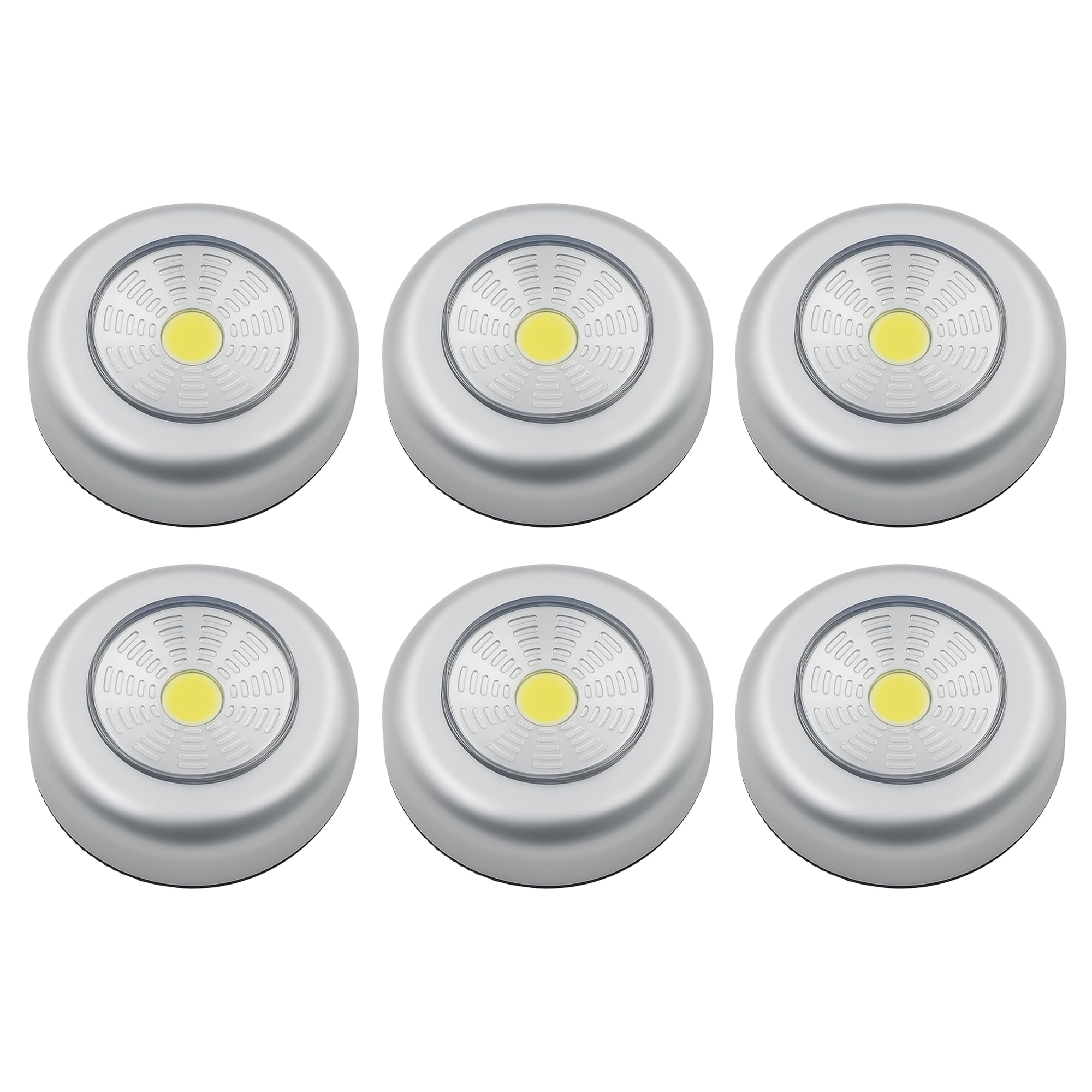 Navoys 6 Pack COB LED Battery-Powered Wireless Night Light Tap Touch Push Lamp - Self Adhesive COB Push Light for Closets, Cabinets, Counters or Utility Rooms, Cordless Puck Light (6pc COB Lights)