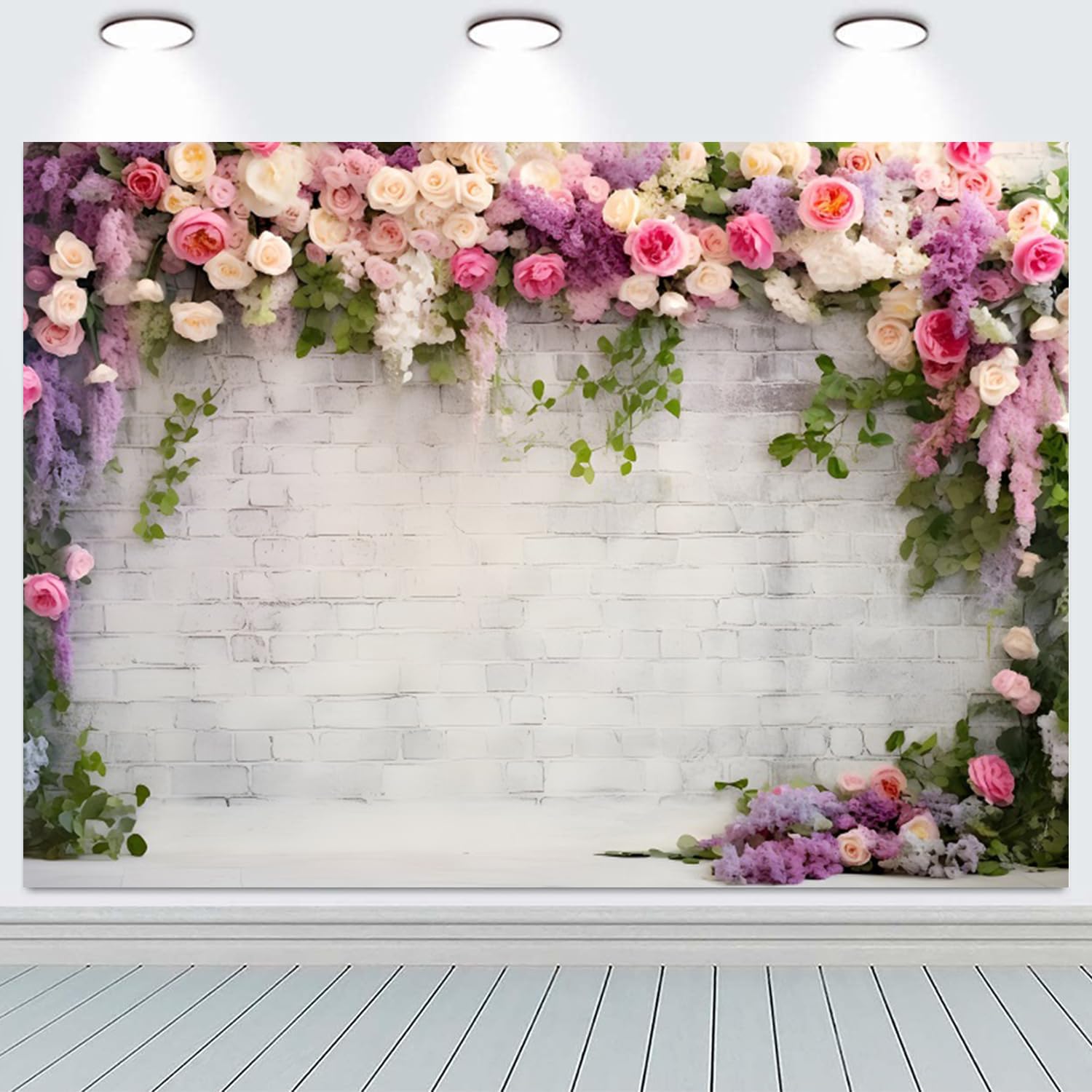 3x2m Sfondo per matrimonio Rustico muro di mattoni bianchi Fiori Fotografia Sfondo Doccia nuziale Matrimonio Anniversario Decorazioni di festa Banner Photo Booth Props