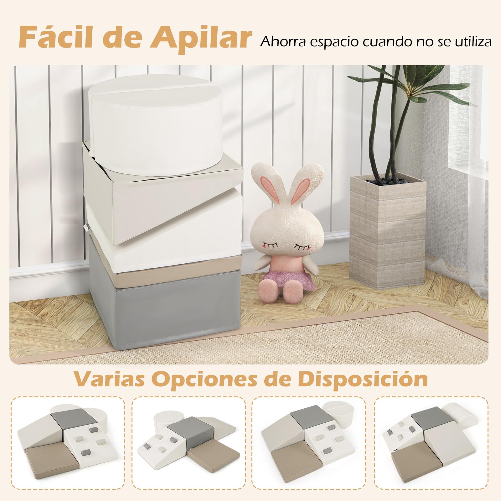 COSTWAY Juego de 6 Bloques de Espuma para Niños, Set de Escalada Suave Ligero para Interior Infantil para Escalar, Juego de Trepar y Gatear, Regalo para Bebés y Niños de 1+ Años (Blanco y Gris)
