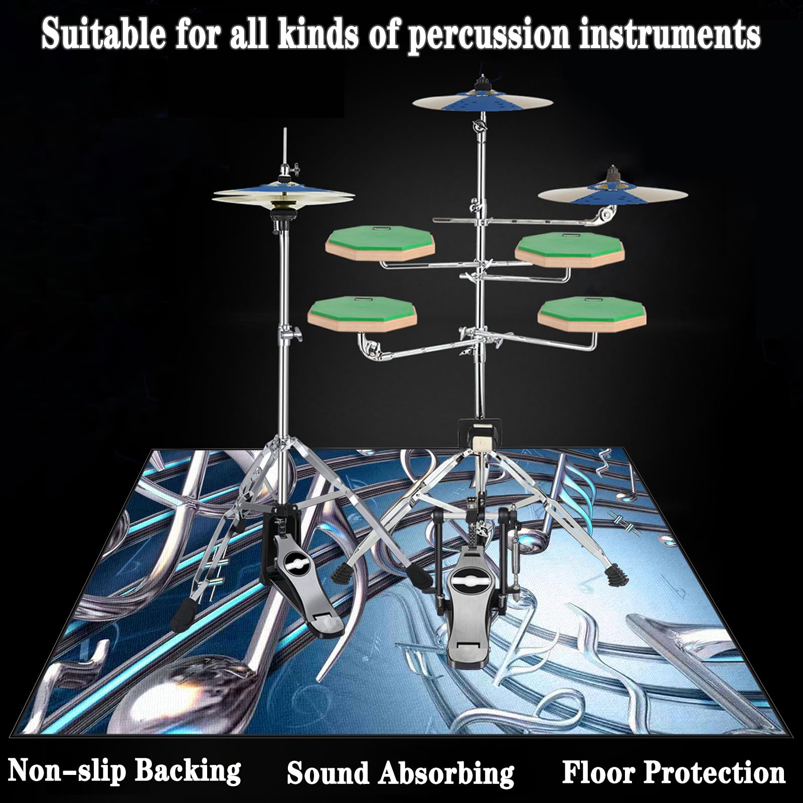 Elektroniczna mata perkusyjna, maty perkusyjne, mata akustyczna, dźwiękoszczelna mata do instrumentów muzycznych, antypoślizgowa mata na baterie 140 x 100 cm
