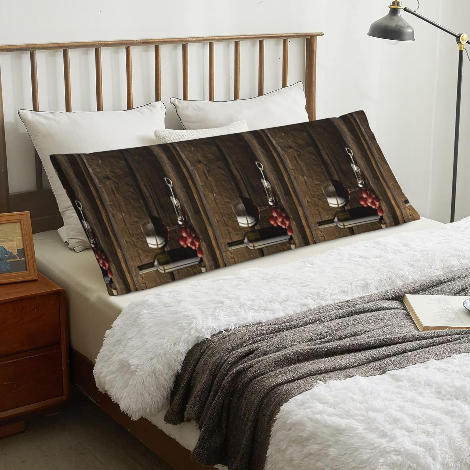 Grapes Bottle And Glass Of Red Wine, Body Pillow Cover with Zipper,Long Body Pillowcase 20 x 60 in